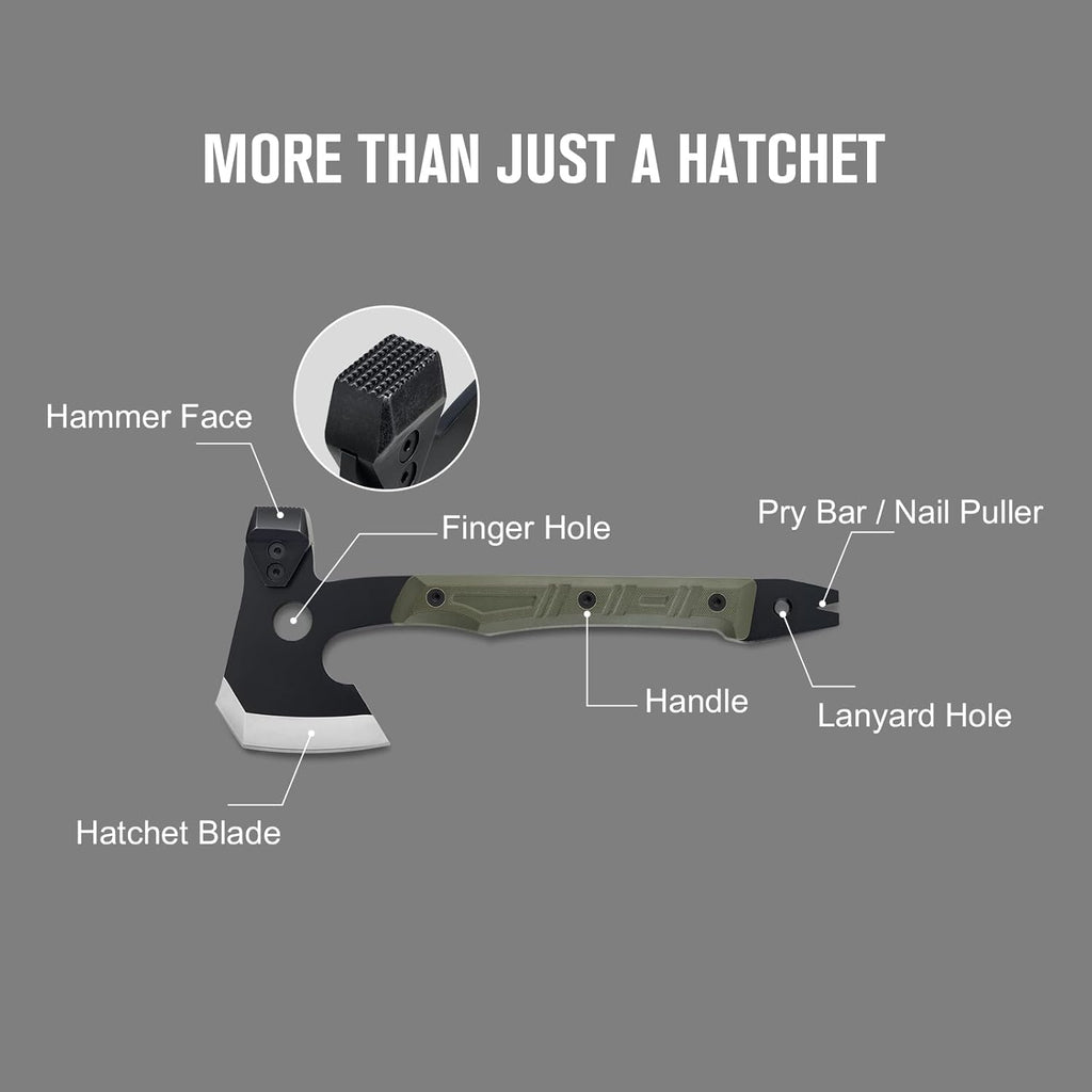 OKNIFE Otacle A1 Survival Hatchet & Camping Axe, 4 in 1 Full Tang Tactical Axe, G10 Non-Slip Grip Tomahawk with Durable Kydex Sheath (OD Green)