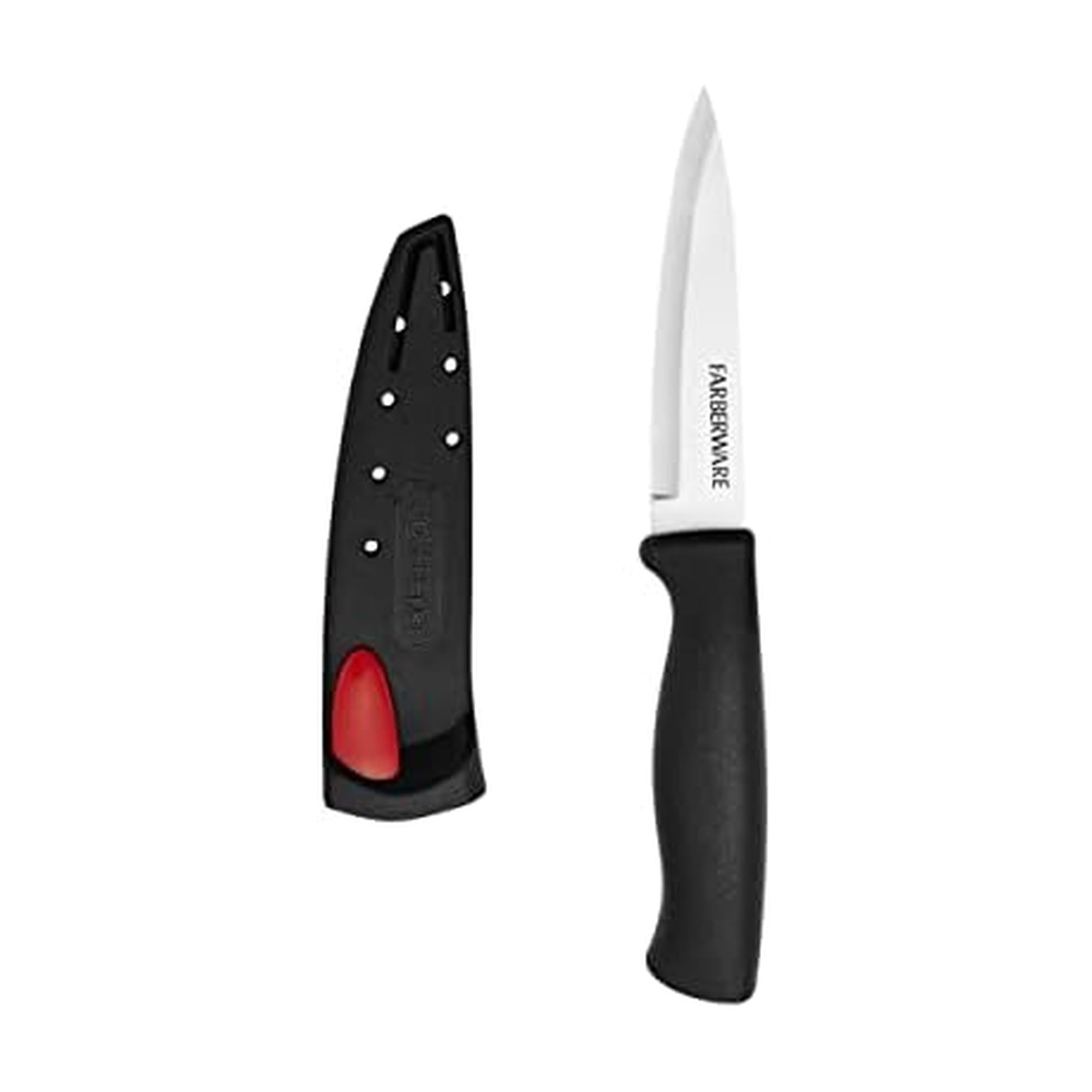 Farberware Edgekeeper 6-Inch Chef Knife with Self-Sharpening Blade Cover, High Carbon-Stainless Steel Kitchen Knife with Ergonomic Handle, Razor-Sharp Knife, Black