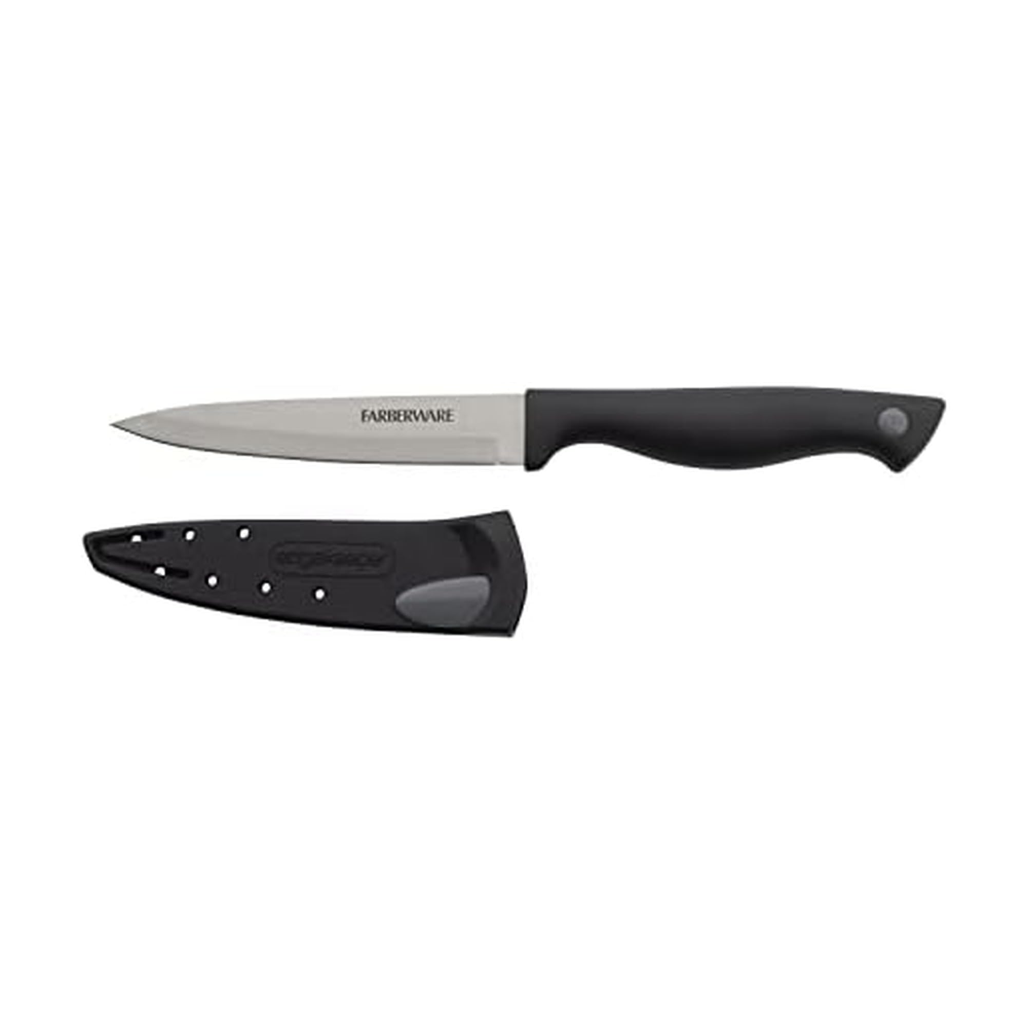 Farberware Edgekeeper 6-Inch Chef Knife with Self-Sharpening Blade Cover, High Carbon-Stainless Steel Kitchen Knife with Ergonomic Handle, Razor-Sharp Knife, Black