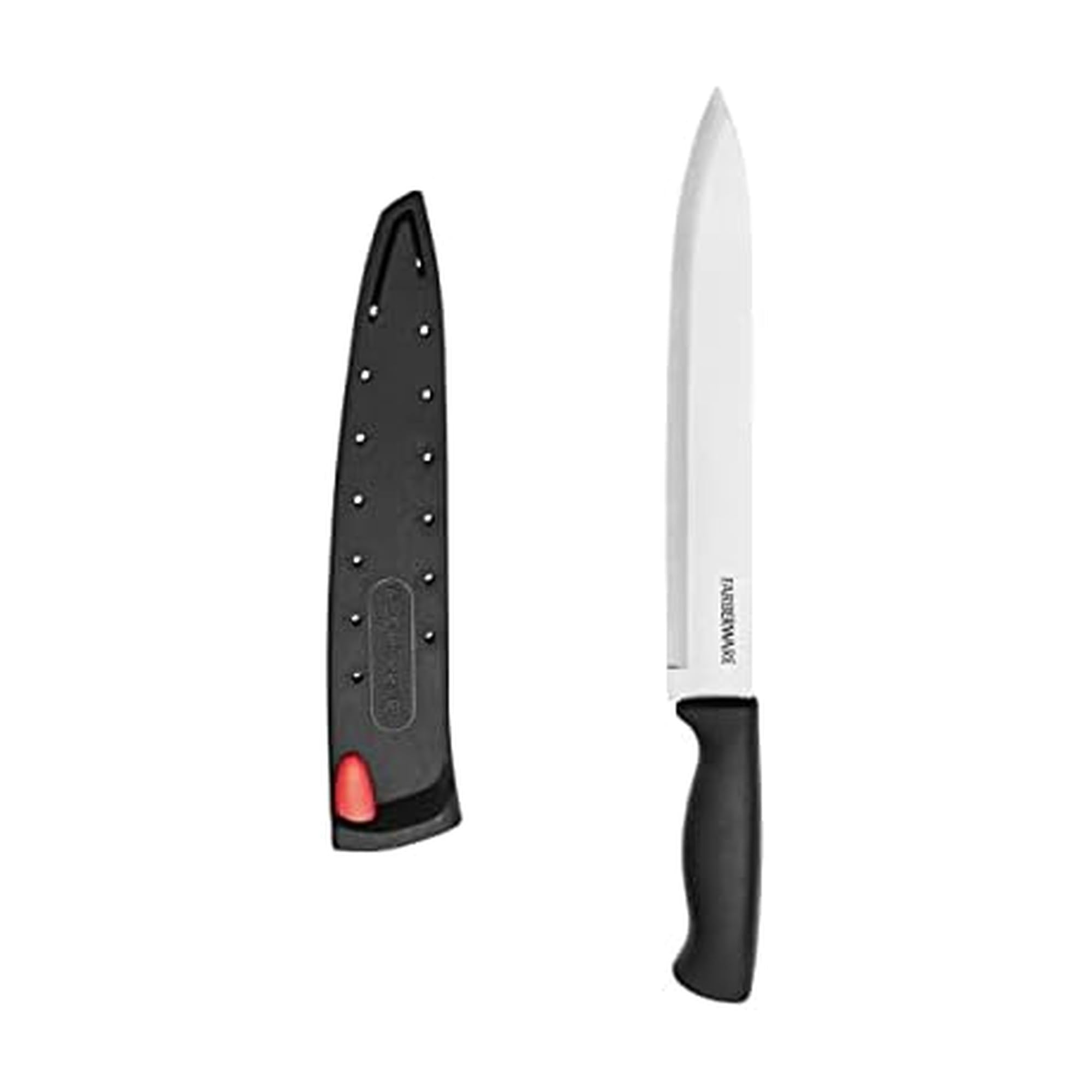 Farberware Edgekeeper 6-Inch Chef Knife with Self-Sharpening Blade Cover, High Carbon-Stainless Steel Kitchen Knife with Ergonomic Handle, Razor-Sharp Knife, Black