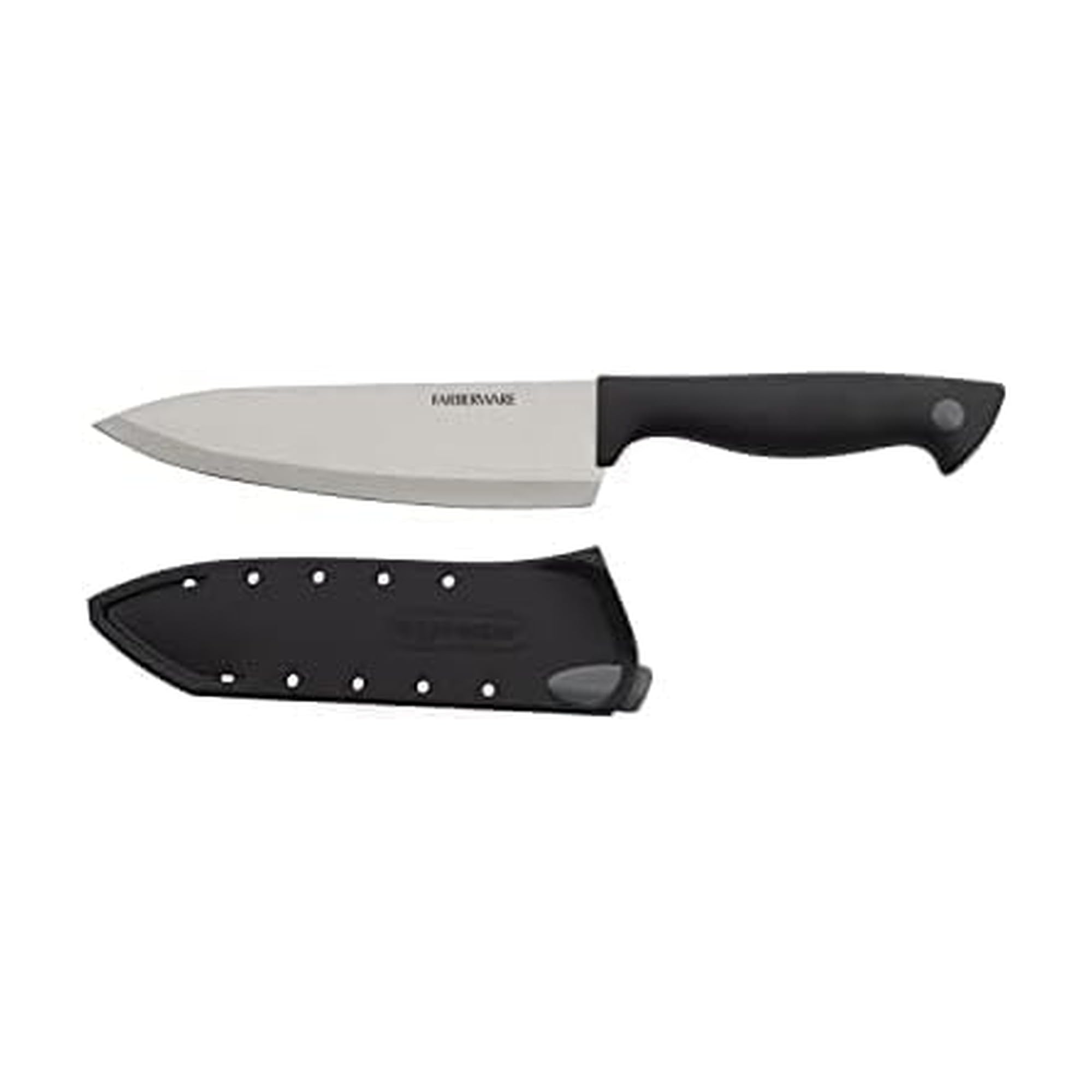 Farberware Edgekeeper 6-Inch Chef Knife with Self-Sharpening Blade Cover, High Carbon-Stainless Steel Kitchen Knife with Ergonomic Handle, Razor-Sharp Knife, Black