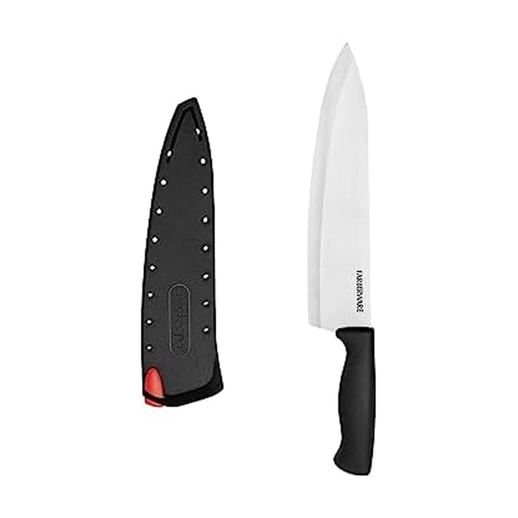 Farberware Edgekeeper 6-Inch Chef Knife with Self-Sharpening Blade Cover, High Carbon-Stainless Steel Kitchen Knife with Ergonomic Handle, Razor-Sharp Knife, Black