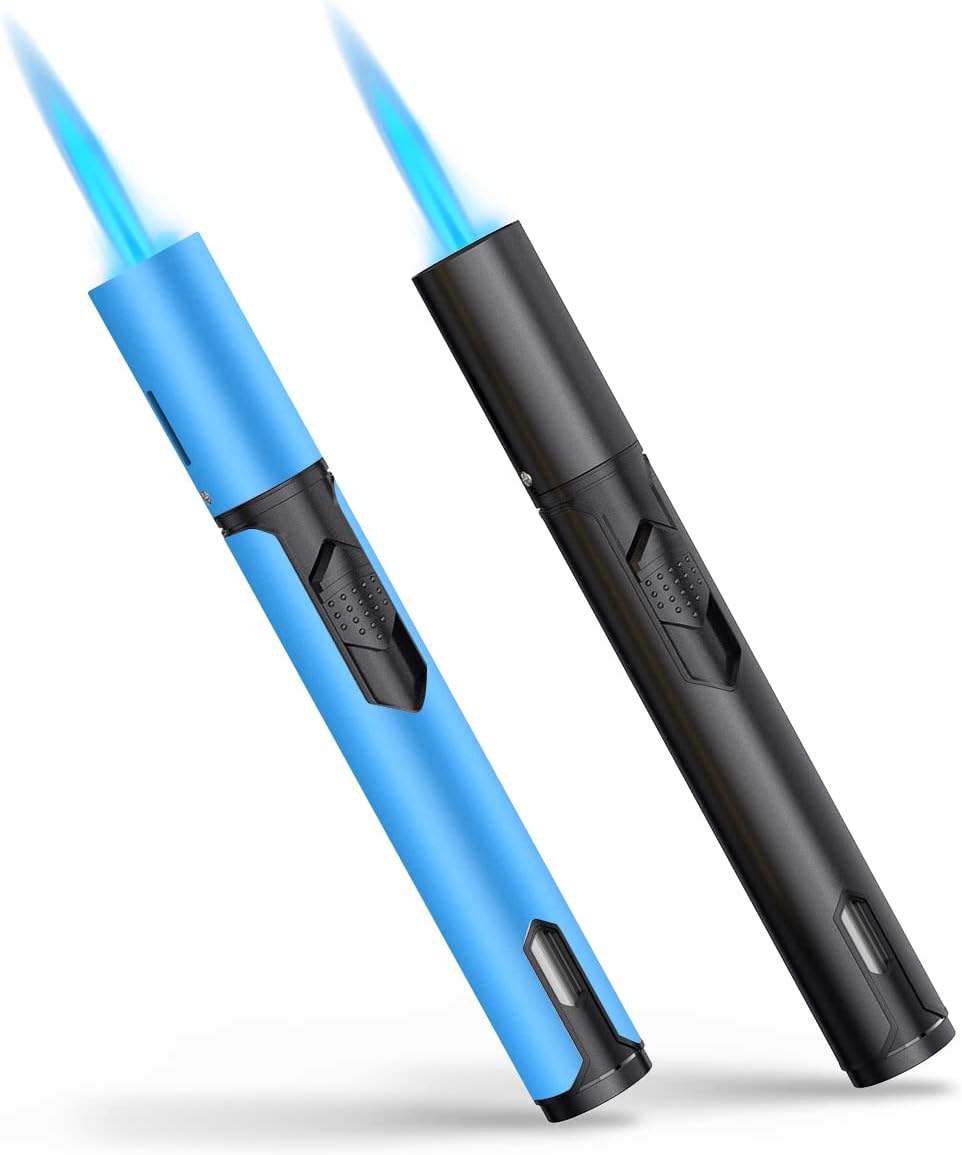 Torch Lighters 2 Pack Adjustable Jet Flame Butane Lighter, Refillable Gas Torch Lighter for Candles Grill BBQ Fireplaces Camping (Butane Not Included)
