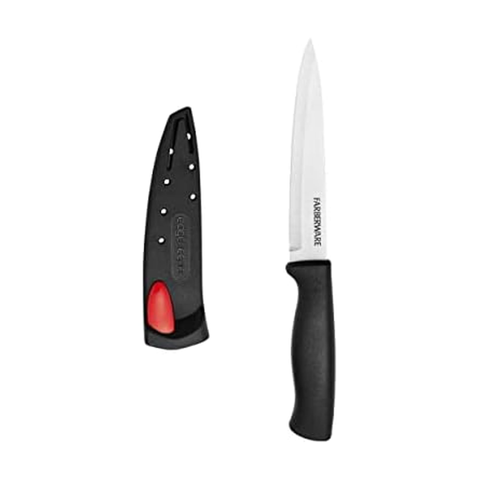 Farberware Edgekeeper 6-Inch Chef Knife with Self-Sharpening Blade Cover, High Carbon-Stainless Steel Kitchen Knife with Ergonomic Handle, Razor-Sharp Knife, Black