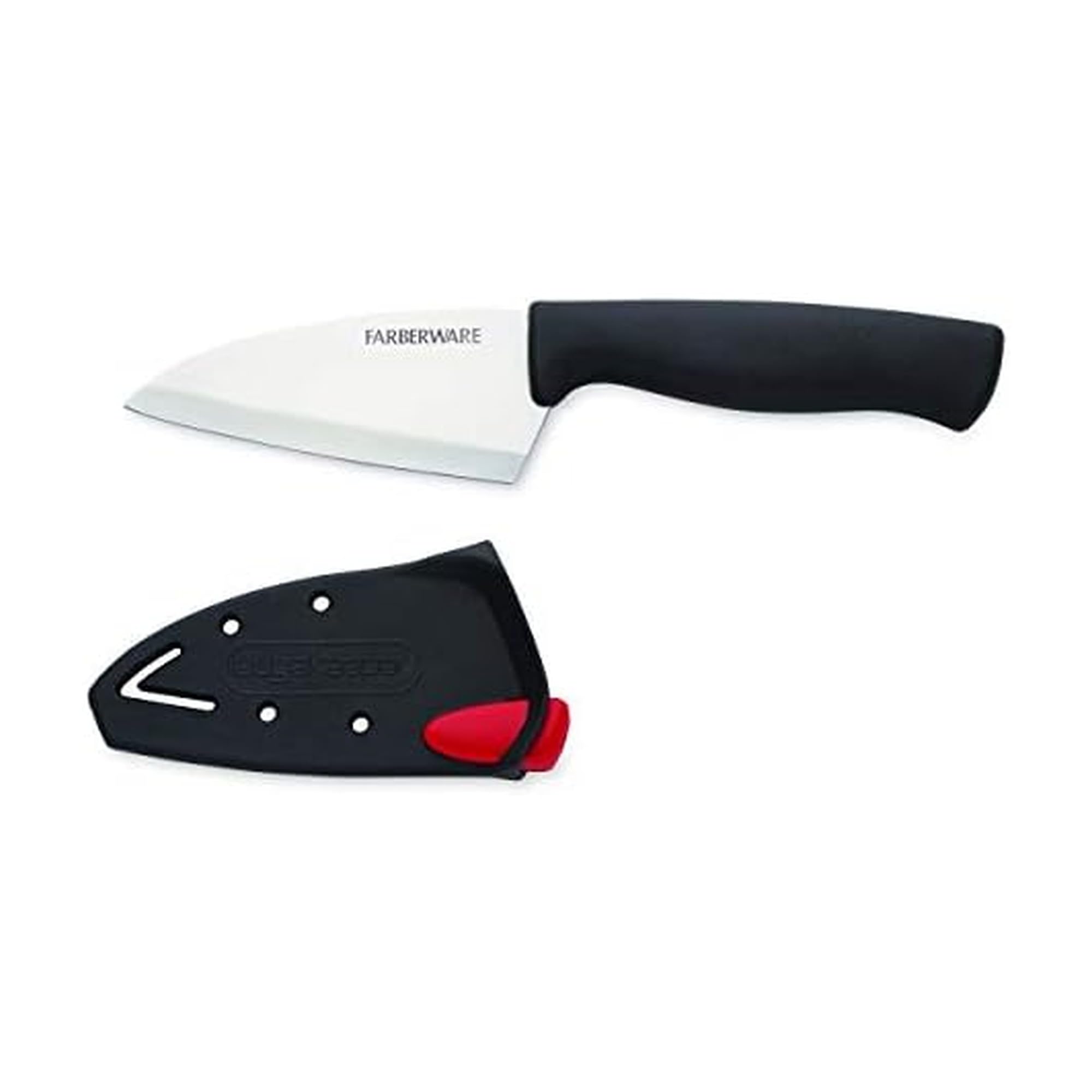 Farberware Edgekeeper 6-Inch Chef Knife with Self-Sharpening Blade Cover, High Carbon-Stainless Steel Kitchen Knife with Ergonomic Handle, Razor-Sharp Knife, Black