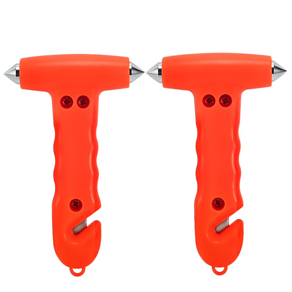 2-Pack Car Safety Hammer Seatbelt Cutter, Auto Emergency Escape Hammer with Window Glass Breaker and Seat Belt Cutter, Striking Red Escape Tool for Car Accidents