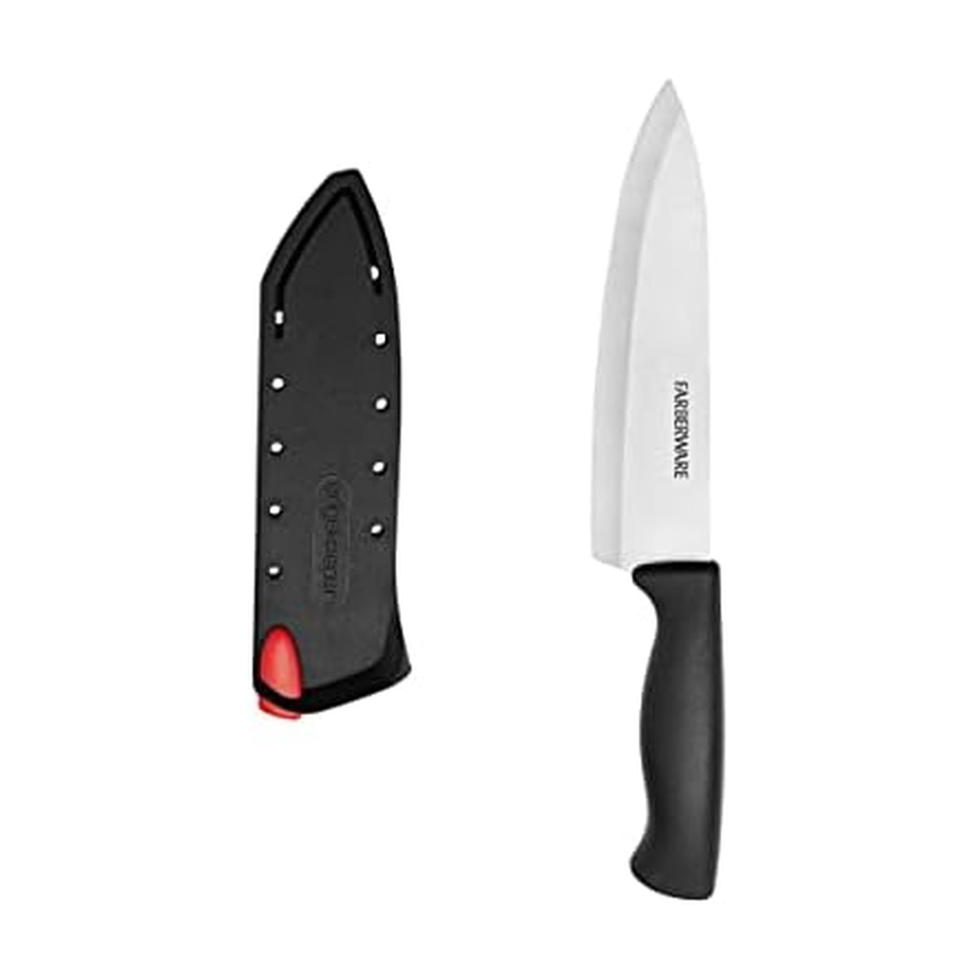 Farberware Edgekeeper 6-Inch Chef Knife with Self-Sharpening Blade Cover, High Carbon-Stainless Steel Kitchen Knife with Ergonomic Handle, Razor-Sharp Knife, Black
