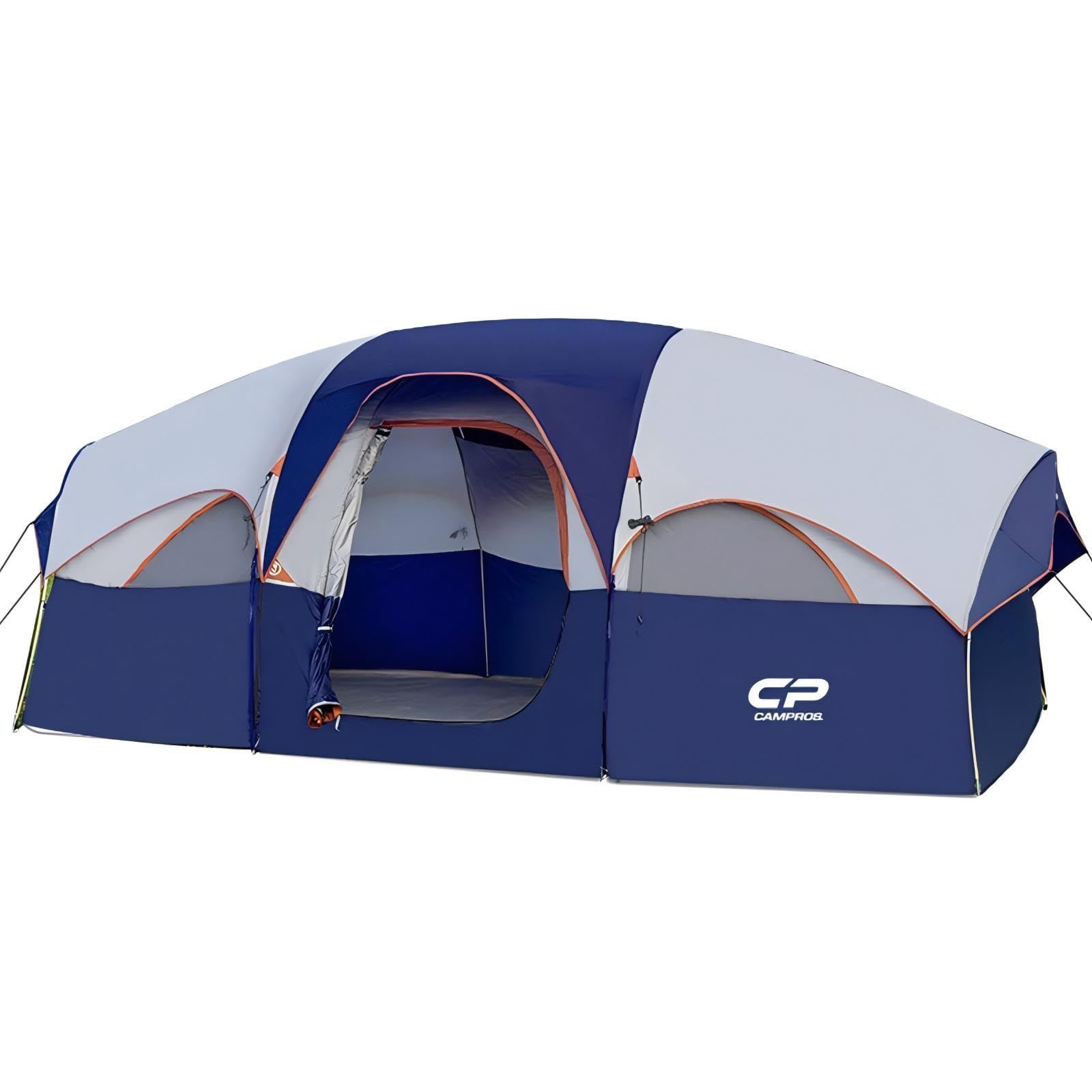 CAMPROS CP Tent 8 Person Camping Tents, Weather Resistant Family Tent, 5 Large Mesh Windows, Double Layer, Divided Curtain for Separated Room, Portable with Carry Bag
