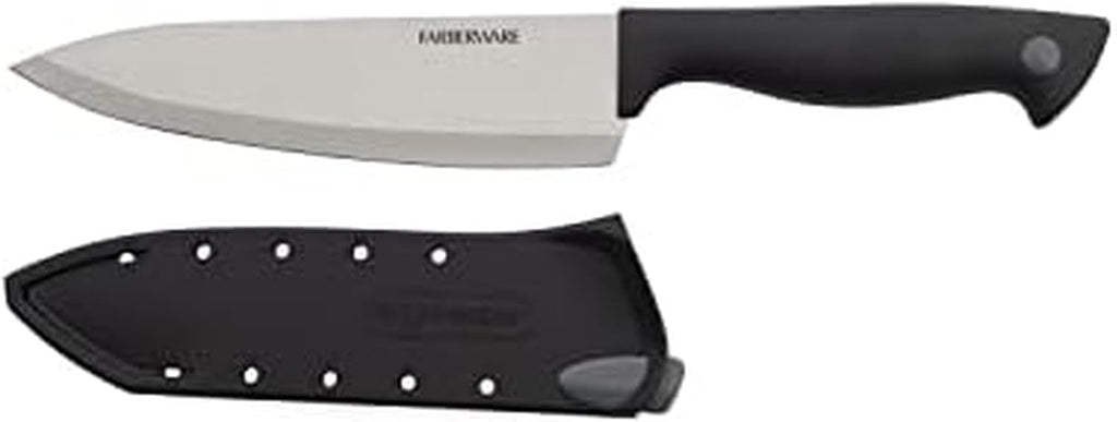 Farberware Edgekeeper 6-Inch Chef Knife with Self-Sharpening Blade Cover, High Carbon-Stainless Steel Kitchen Knife with Ergonomic Handle, Razor-Sharp Knife, Black