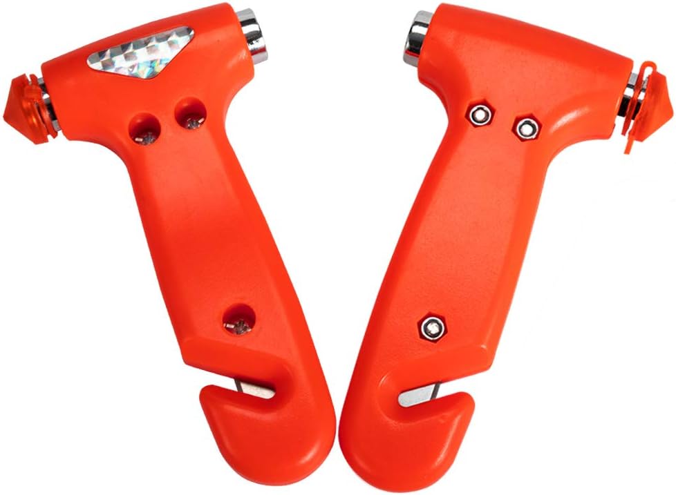 2-Pack Car Safety Hammer Seatbelt Cutter, Auto Emergency Escape Hammer with Window Glass Breaker and Seat Belt Cutter, Striking Red Escape Tool for Car Accidents