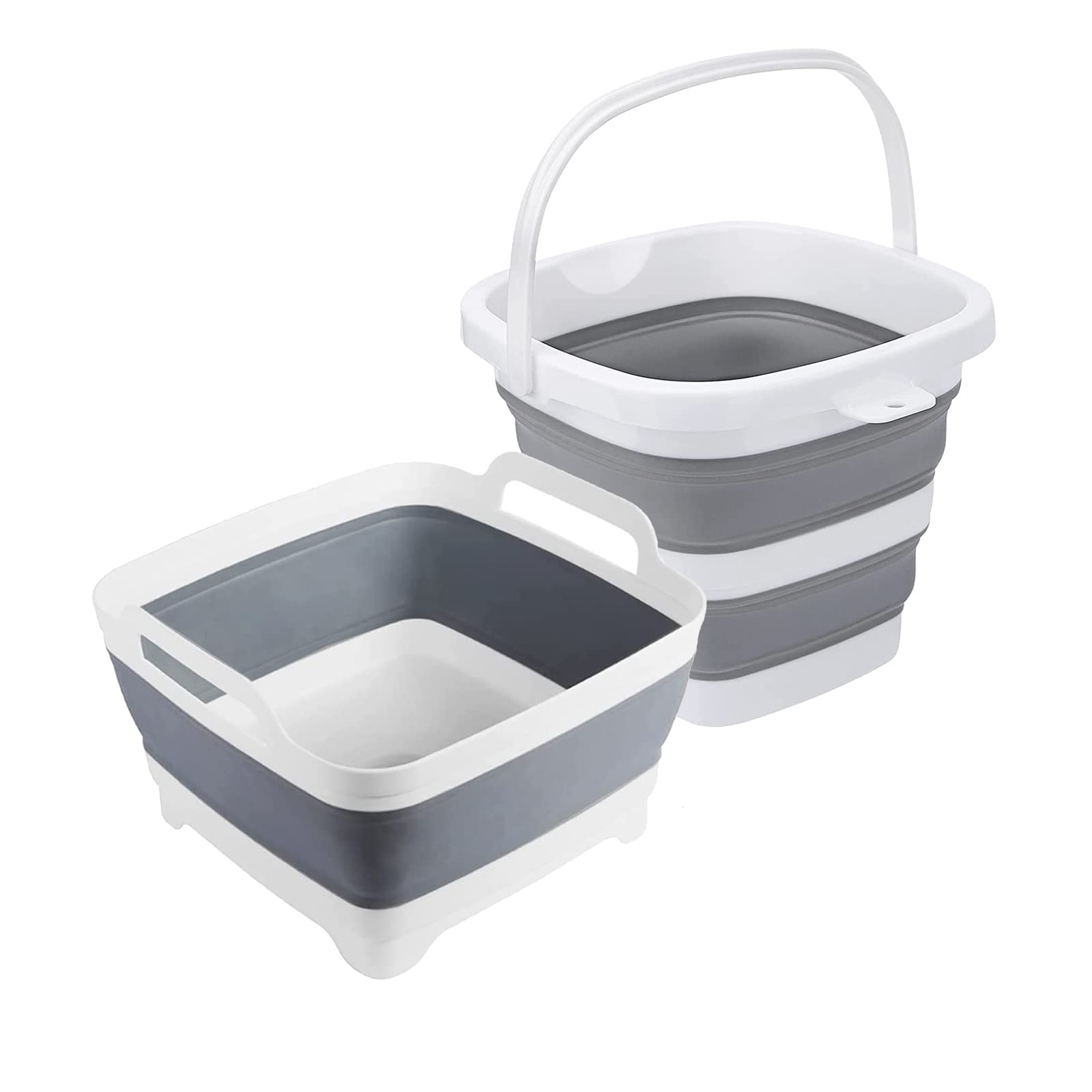 Collapsible Wash Basin 9L, Foldable Dish Tub with Drain Plug, Portable Collapsible Dish Basin, Camping Sink for Washing Dishes, Laundry & Kitchen Use,Gray