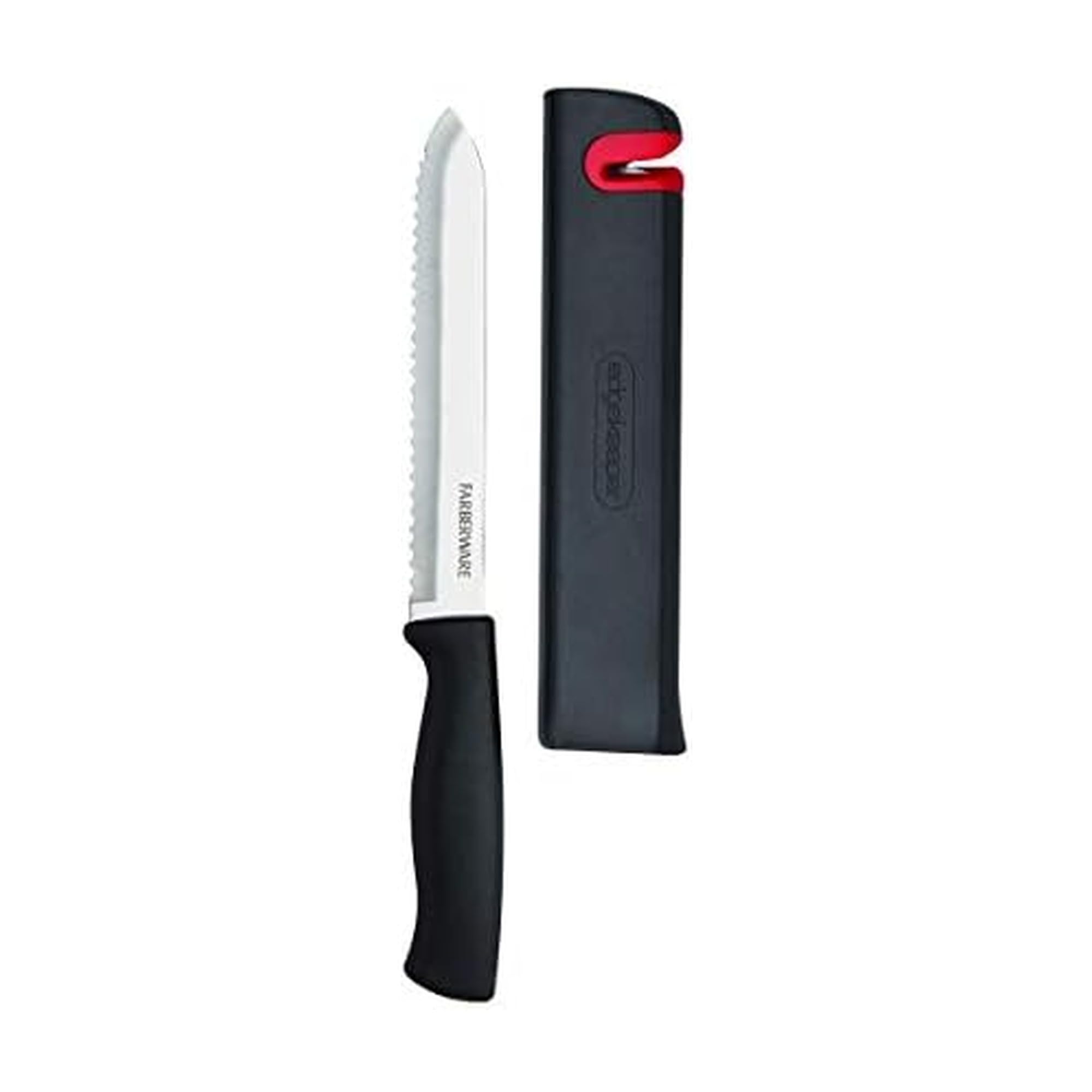 Farberware Edgekeeper 6-Inch Chef Knife with Self-Sharpening Blade Cover, High Carbon-Stainless Steel Kitchen Knife with Ergonomic Handle, Razor-Sharp Knife, Black