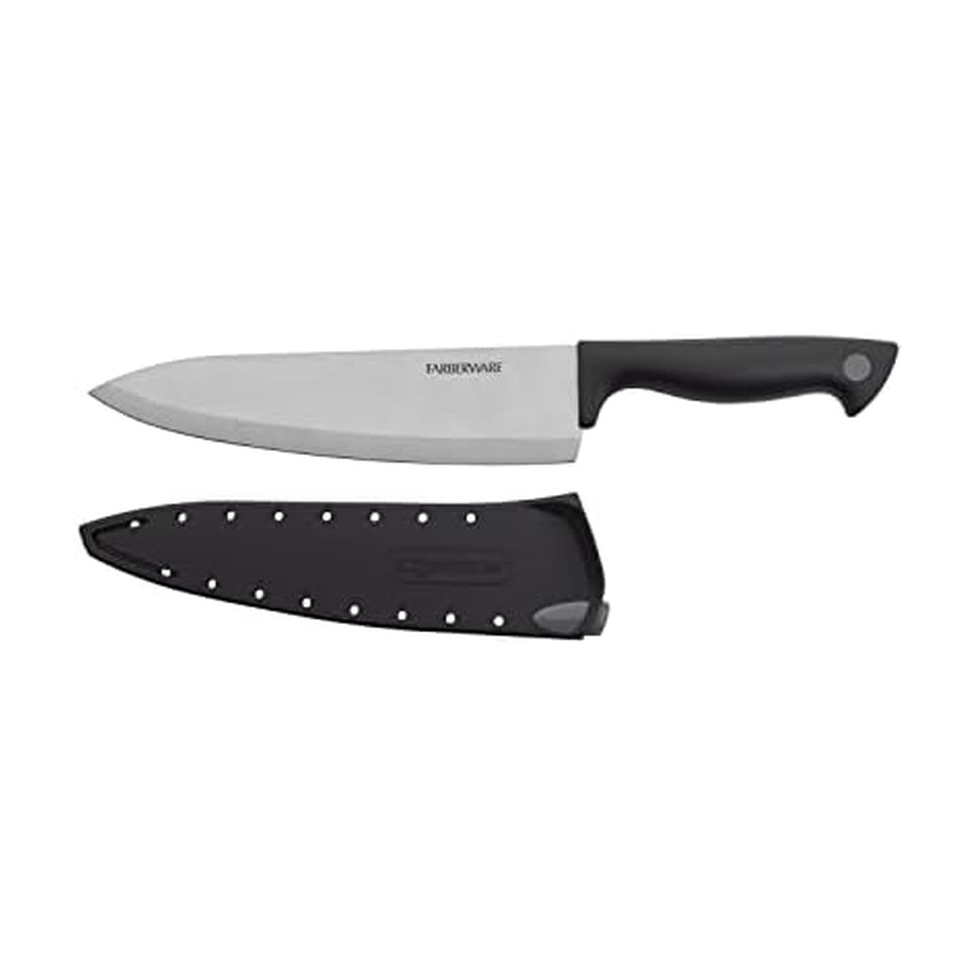Farberware Edgekeeper 6-Inch Chef Knife with Self-Sharpening Blade Cover, High Carbon-Stainless Steel Kitchen Knife with Ergonomic Handle, Razor-Sharp Knife, Black