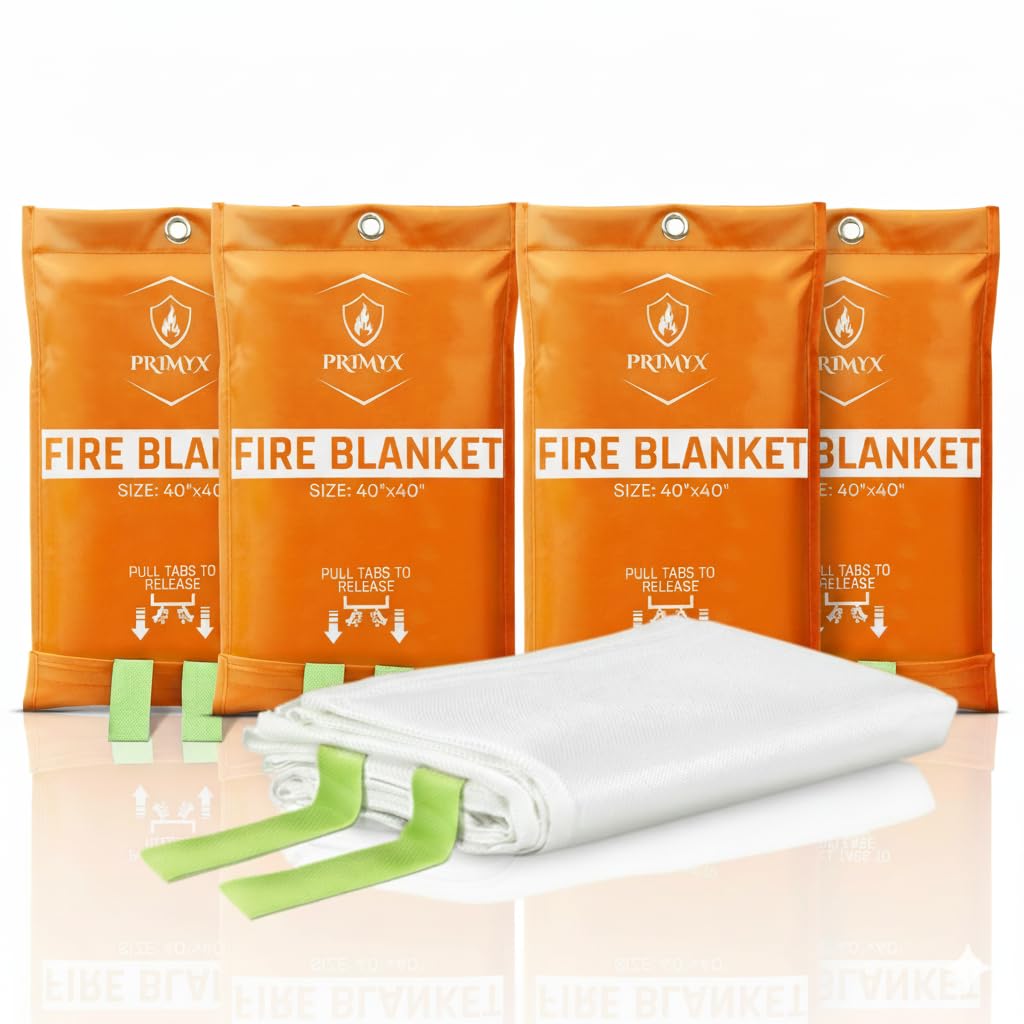 Emergency Fire Blanket 40"x40" (2-Pack) – Fireproof Survival Blanket for Home, Kitchen, RV & Camping – Smothers Grease & Electrical Fires – Reusable, Pet & Family Safe Fire Safety Gear