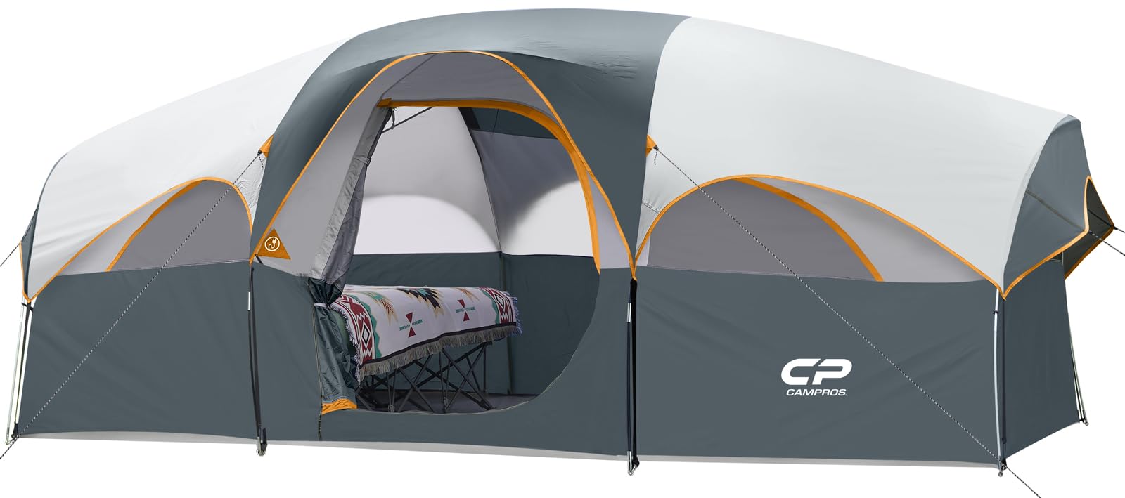 CAMPROS CP Tent 8 Person Camping Tents, Weather Resistant Family Tent, 5 Large Mesh Windows, Double Layer, Divided Curtain for Separated Room, Portable with Carry Bag