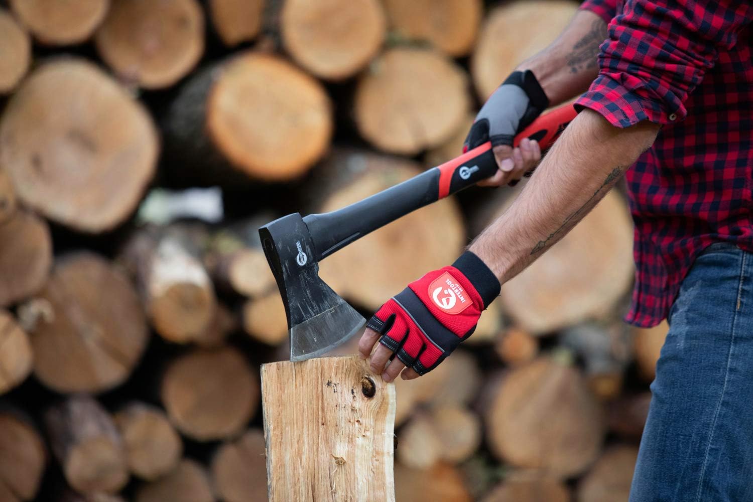 INTERTOOL 24-Inch Chopping Axe | Medium Size Felling Ax for Wood Splitting & Camping | Shock Absorbing Fiberglass Handle with Sheath | HT-0263