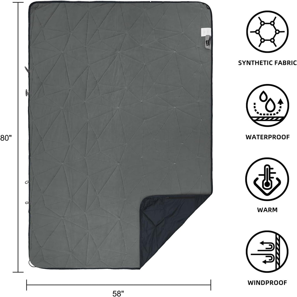 Outdoor Waterproof Blanket, Foldable Fleece Stadium Blanket for Outdoor Sports Event, Camping, Car, Pet, Picnics - Windproof, Wearable, Machine Washable 80" x 58" (Black Gray)