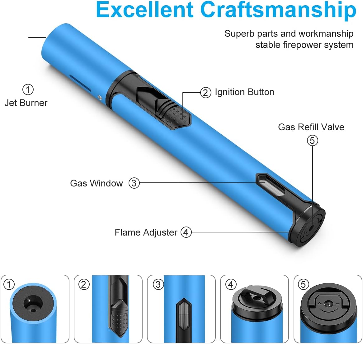 Torch Lighters 2 Pack Adjustable Jet Flame Butane Lighter, Refillable Gas Torch Lighter for Candles Grill BBQ Fireplaces Camping (Butane Not Included)