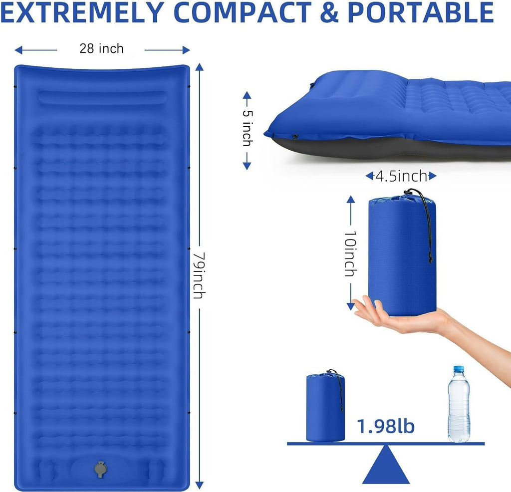Camping Sleeping Pad, Extra Thick 5 Inch Camping Mat with Pillow Built-in Foot Pump Inflatable Sleeping Pads Compact for Camping Backpacking Hiking Traveling Tent