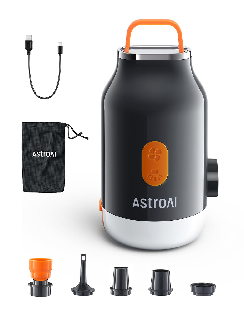 AstroAI Mini Air Pump for Inflatables with 3000mAh Battery Air Mattress Pump with Camping Lantern Electric Air Pump with 5 Nozzles Inflate & Deflate Air Mattress, Vacuum Storage Bags