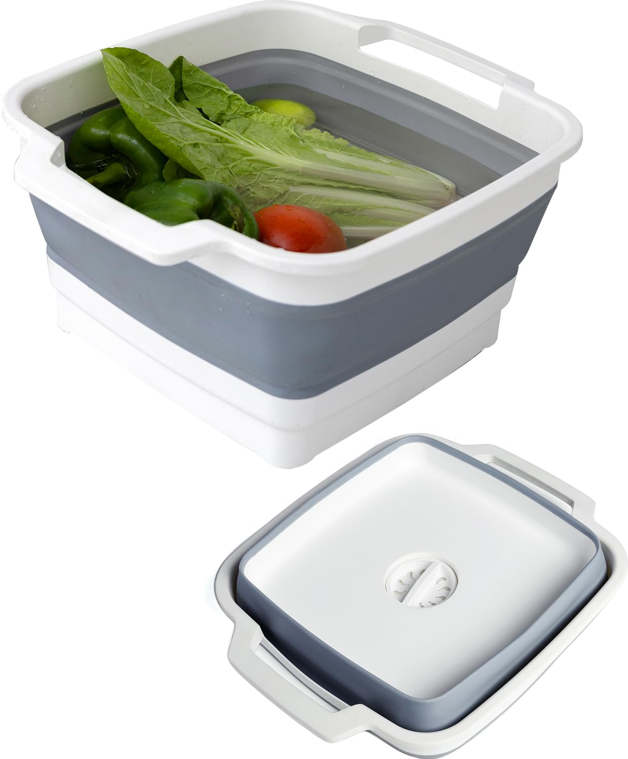 Collapsible Dish Basin & Sink Tub with Drain Plug – 2.4 Gal Baby Bottle Wash Basin, Bottle Washing Bin for RV, Camping, Kitchen | Collapsible Water & Bottle Basin (Grey)