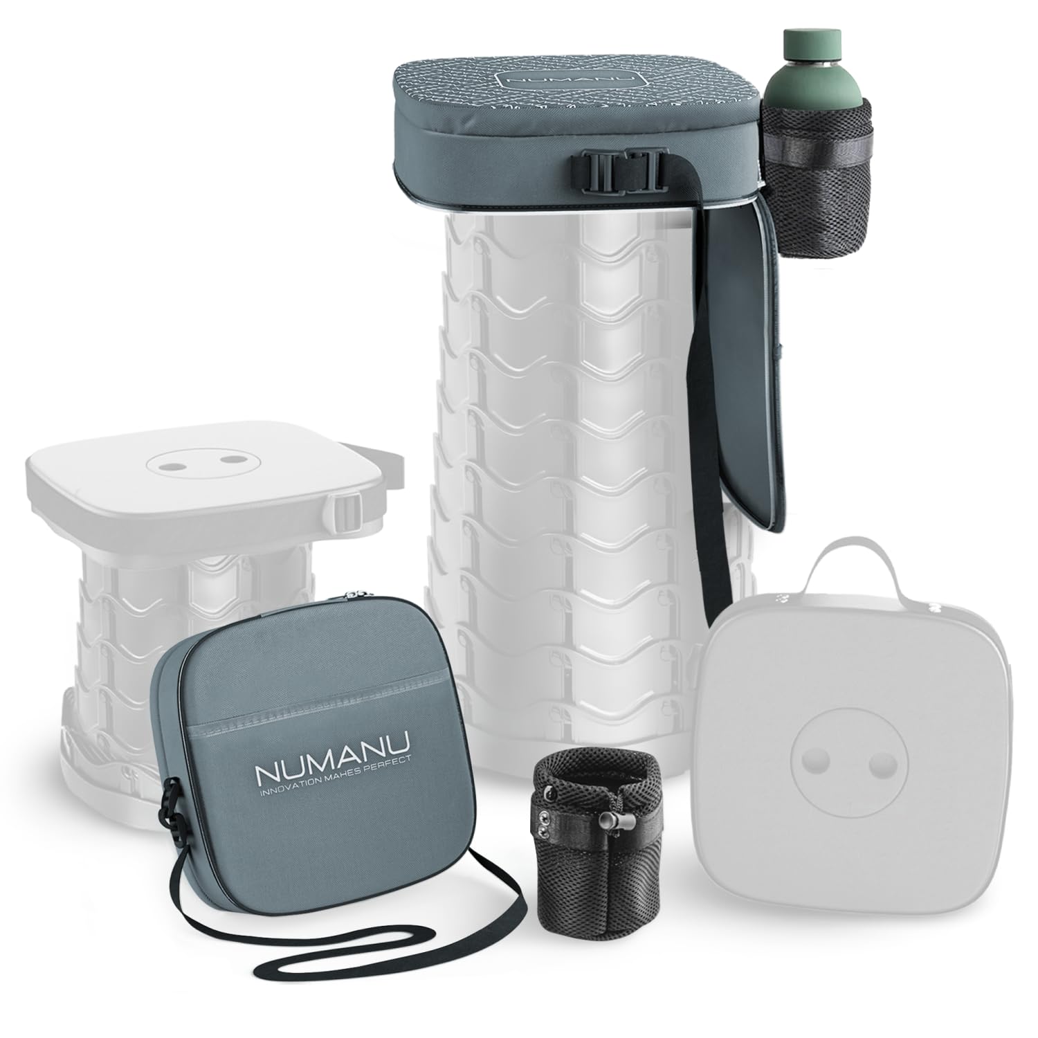 NUMANU 2025 Upgraded Square Collapsible Stool & 3IN1 Cushioned Carry Bag, Adjustable Height Folding Stool, Telescopic Camping Chair Retractable Seat or Footrest for Outdoors & Travel, 18" Max 620lbs