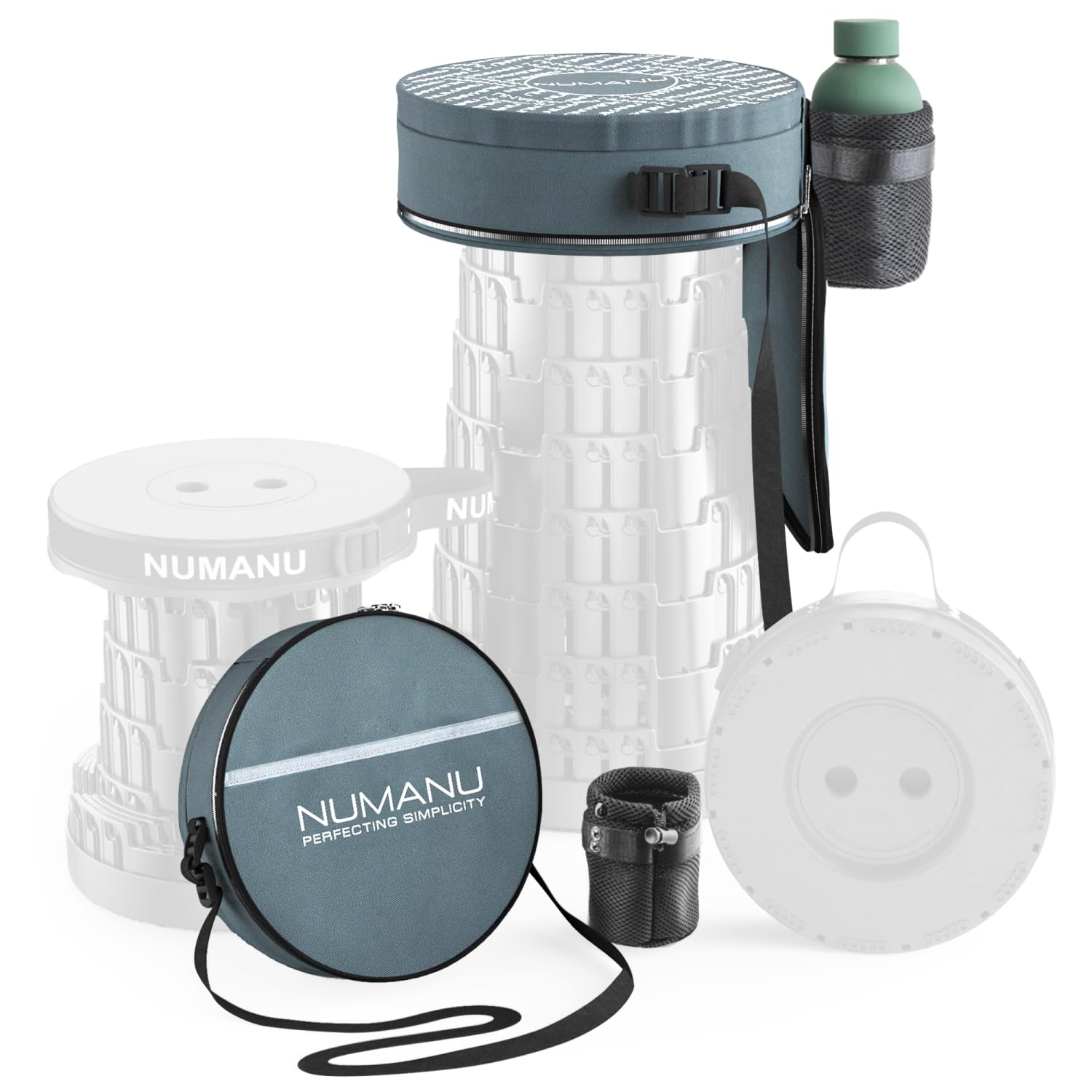 NUMANU 2025 Upgraded Square Collapsible Stool & 3IN1 Cushioned Carry Bag, Adjustable Height Folding Stool, Telescopic Camping Chair Retractable Seat or Footrest for Outdoors & Travel, 18" Max 620lbs