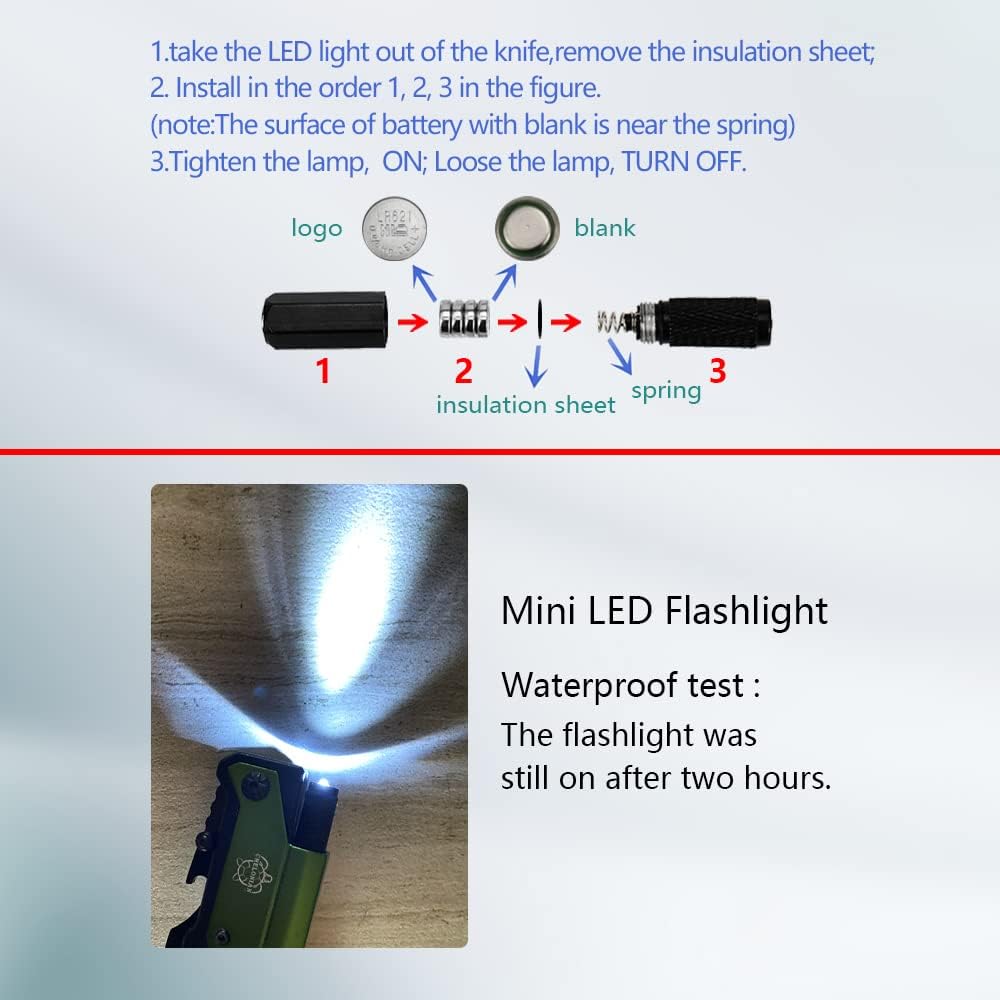 8.5" Military Outdoor Hunting Camping Pocket Knife, 7 in 1 Multi-Function Folding Knives with Fire Starter LED Light Seatbelt Cutter Glass Breaker Bottle Opener Tactical Blade (Green)