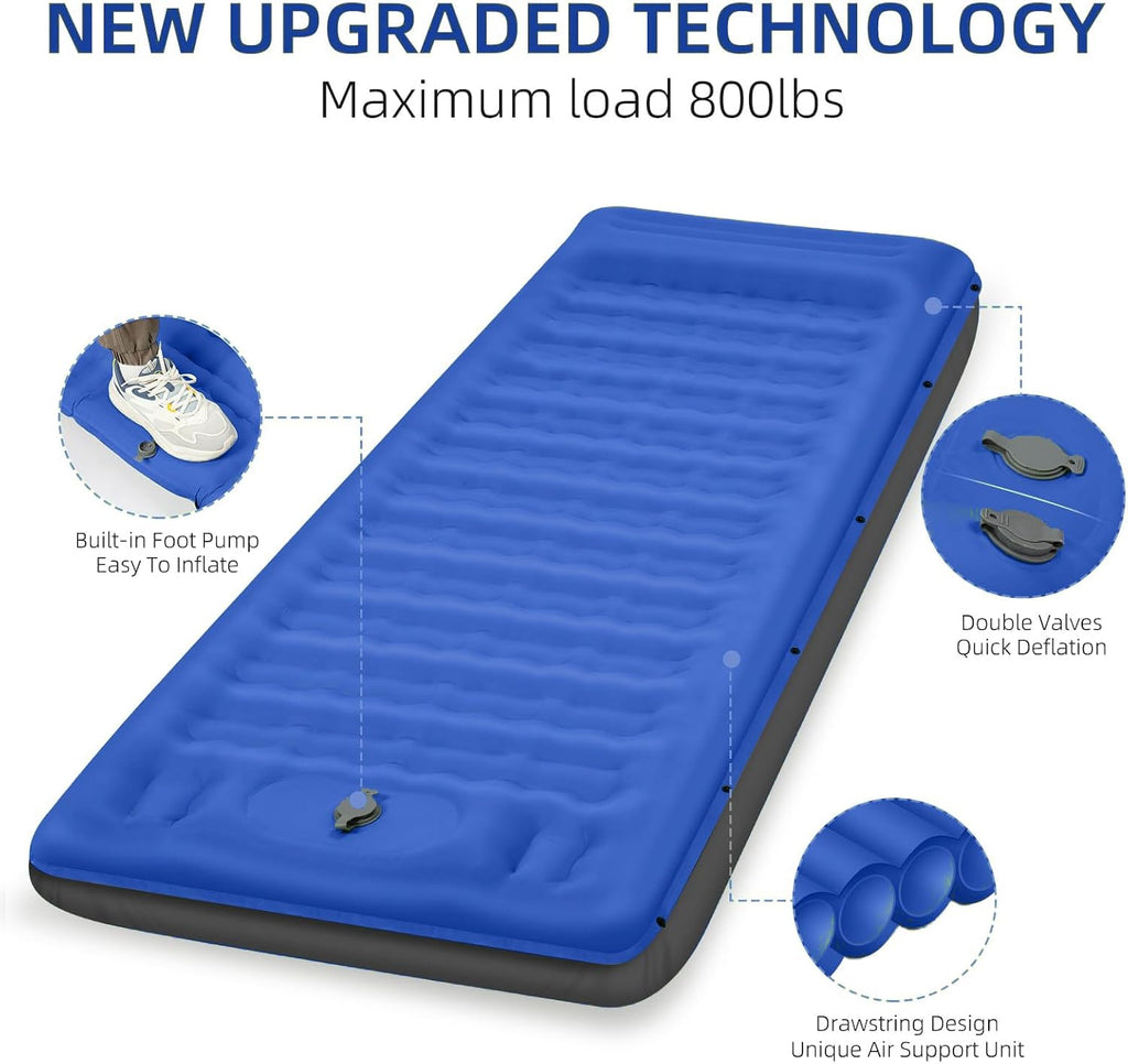 Camping Sleeping Pad, Extra Thick 5 Inch Camping Mat with Pillow Built-in Foot Pump Inflatable Sleeping Pads Compact for Camping Backpacking Hiking Traveling Tent