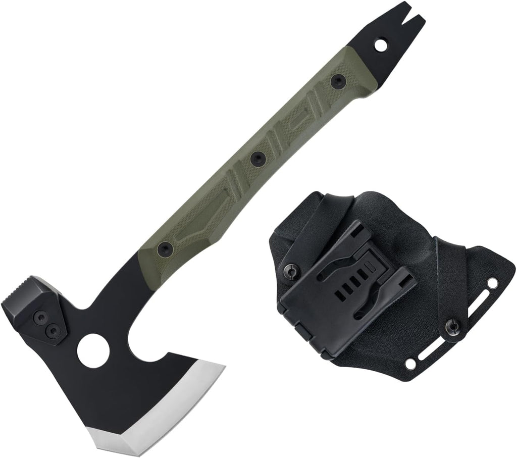 OKNIFE Otacle A1 Survival Hatchet & Camping Axe, 4 in 1 Full Tang Tactical Axe, G10 Non-Slip Grip Tomahawk with Durable Kydex Sheath (OD Green)