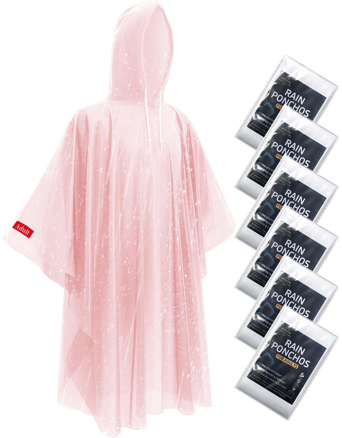 Hitituto Rain Ponchos for Adults - Extra Long Emergency Poncho with Hood, 6/12/24 Family Pack Raincoat, Home Survival Kits