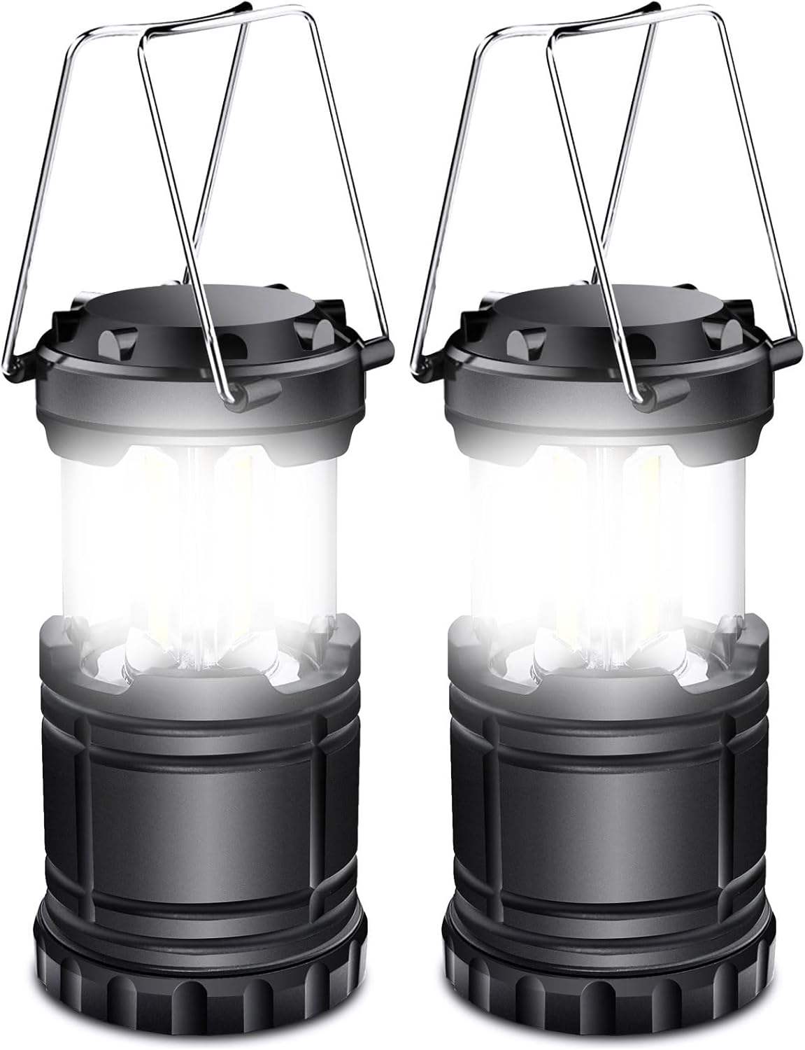 EXTRASTAR 2 Pack LED Battery Operated Lights, Portable Survival Battery Powered Lamp, Waterproof Camping Lantern, Suitable for Hurricane, Emergency, Storm, Outages, Outdoor Collapsible Lanterns, Black