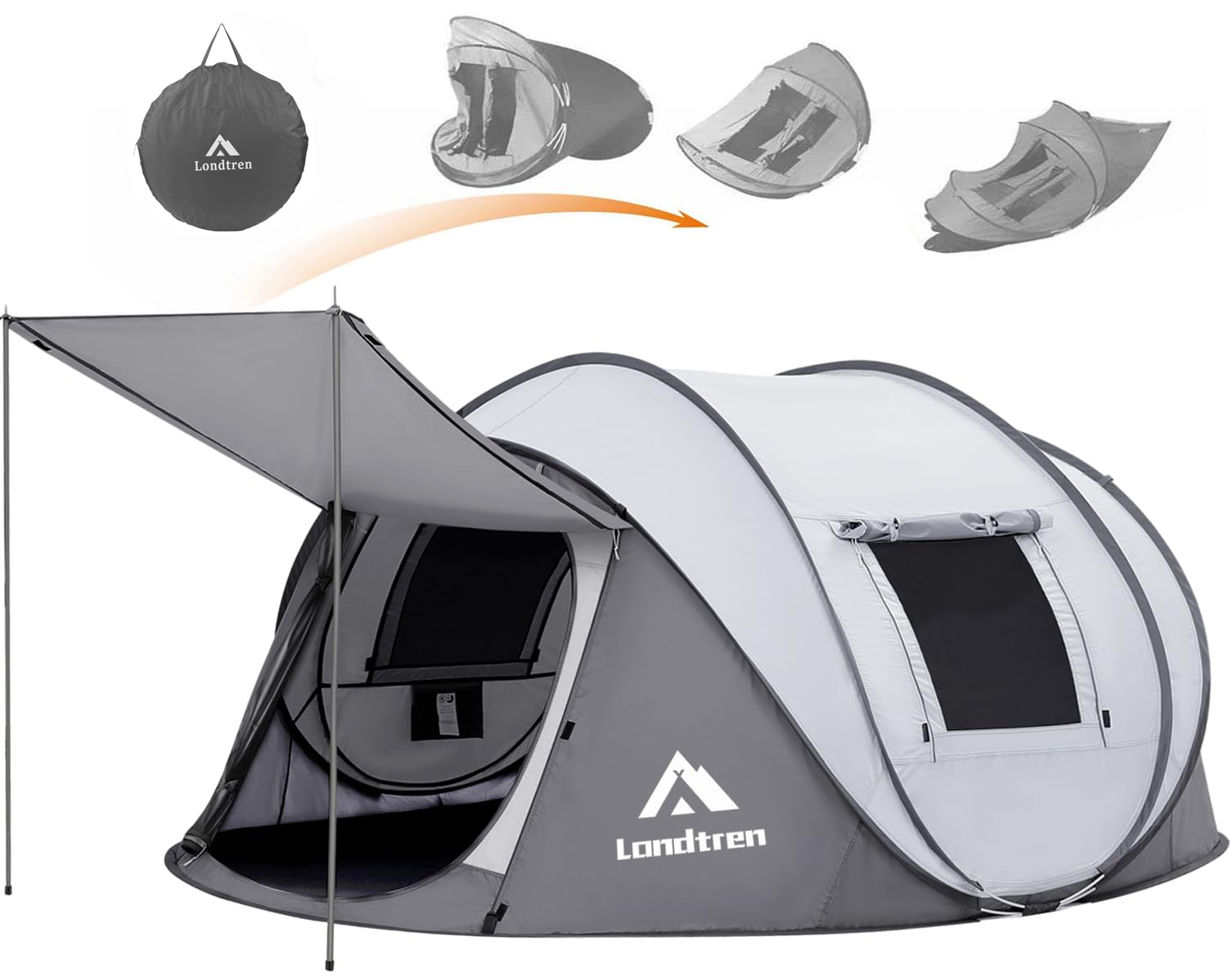 4 Person Easy Pop Up Tent Waterproof Automatic Setup 2 Doors-Instant Family Tents for Camping Hiking & Traveling