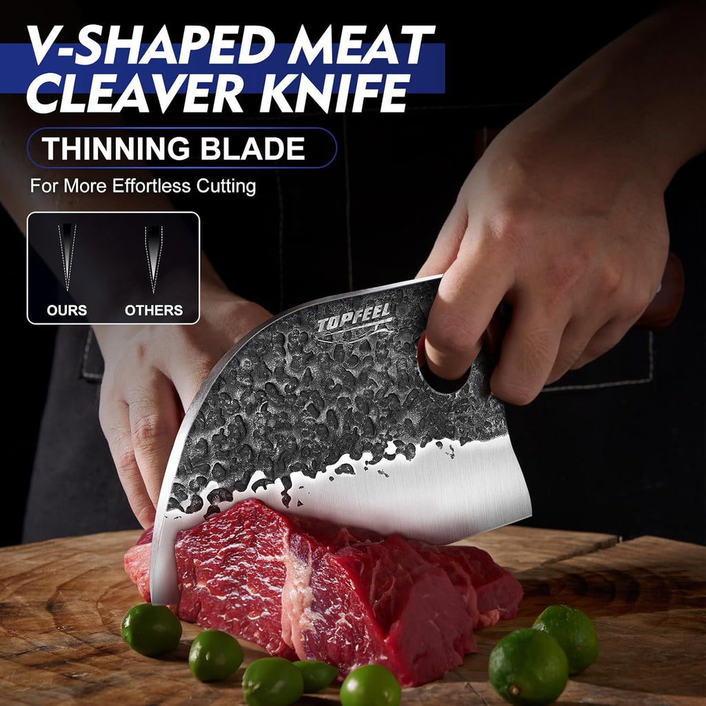 3PCS Butcher Knife Set, Hand Forged Serbian Chef Knives & Meat Cleaver & Viking Knives, Meat Cutting Kitchen Knife Set for Home, Outdoor Cooking, Camping BBQ Gift Idea Men