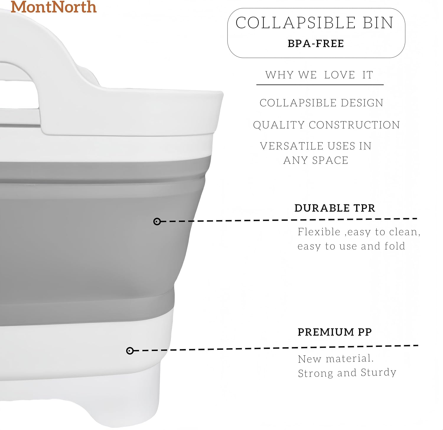 Collapsible Wash Basin 9L, Foldable Dish Tub with Drain Plug, Portable Collapsible Dish Basin, Camping Sink for Washing Dishes, Laundry & Kitchen Use,Gray
