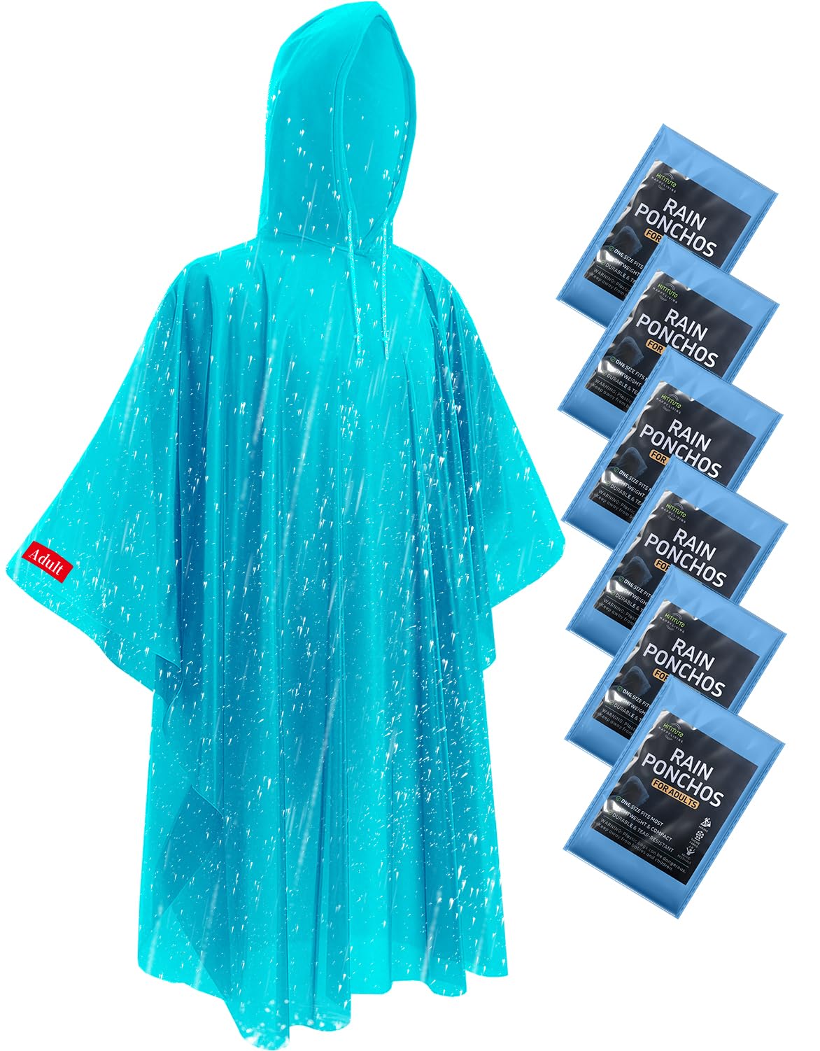 Hitituto Rain Ponchos for Adults - Extra Long Emergency Poncho with Hood, 6/12/24 Family Pack Raincoat, Home Survival Kits