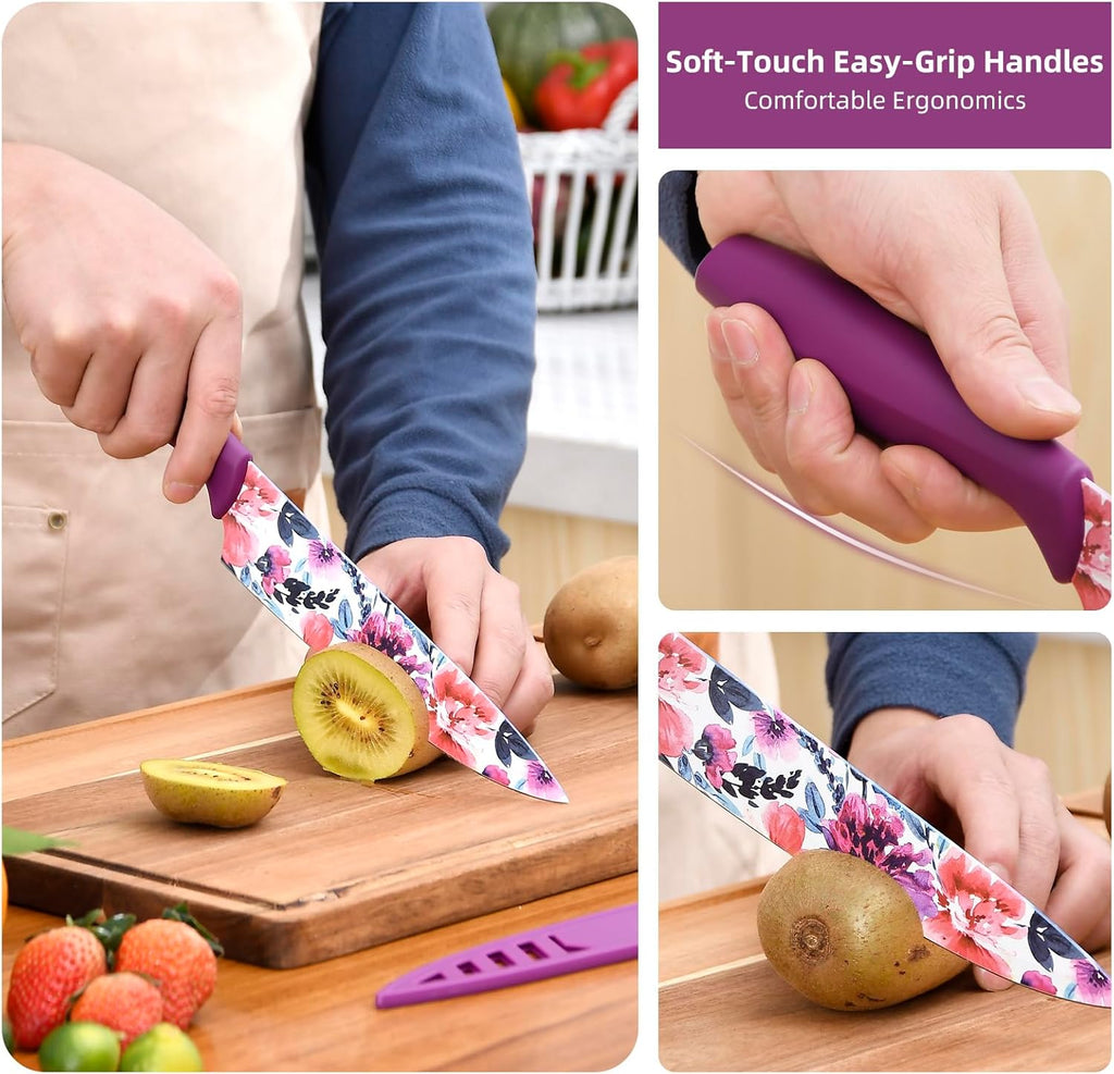 UPTRUST Knife Set, 12-piece Kitchen Knife Set Nonstick Coated, Professional Kitchen Cutlery Set for Chef, Cooking, Camping, Outdoor, Gift