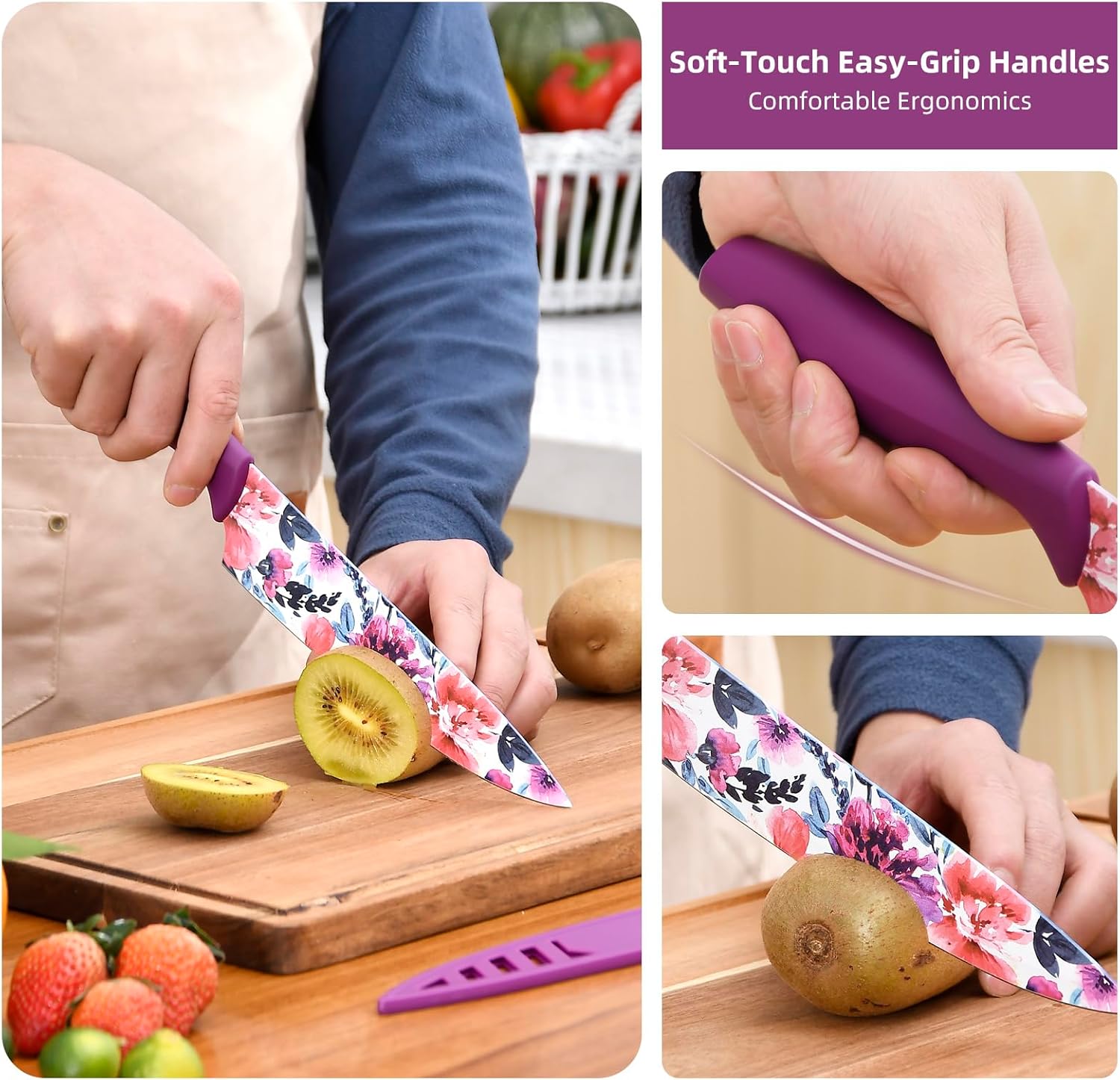 UPTRUST Knife Set, 12-piece Kitchen Knife Set Nonstick Coated, Professional Kitchen Cutlery Set for Chef, Cooking, Camping, Outdoor, Gift