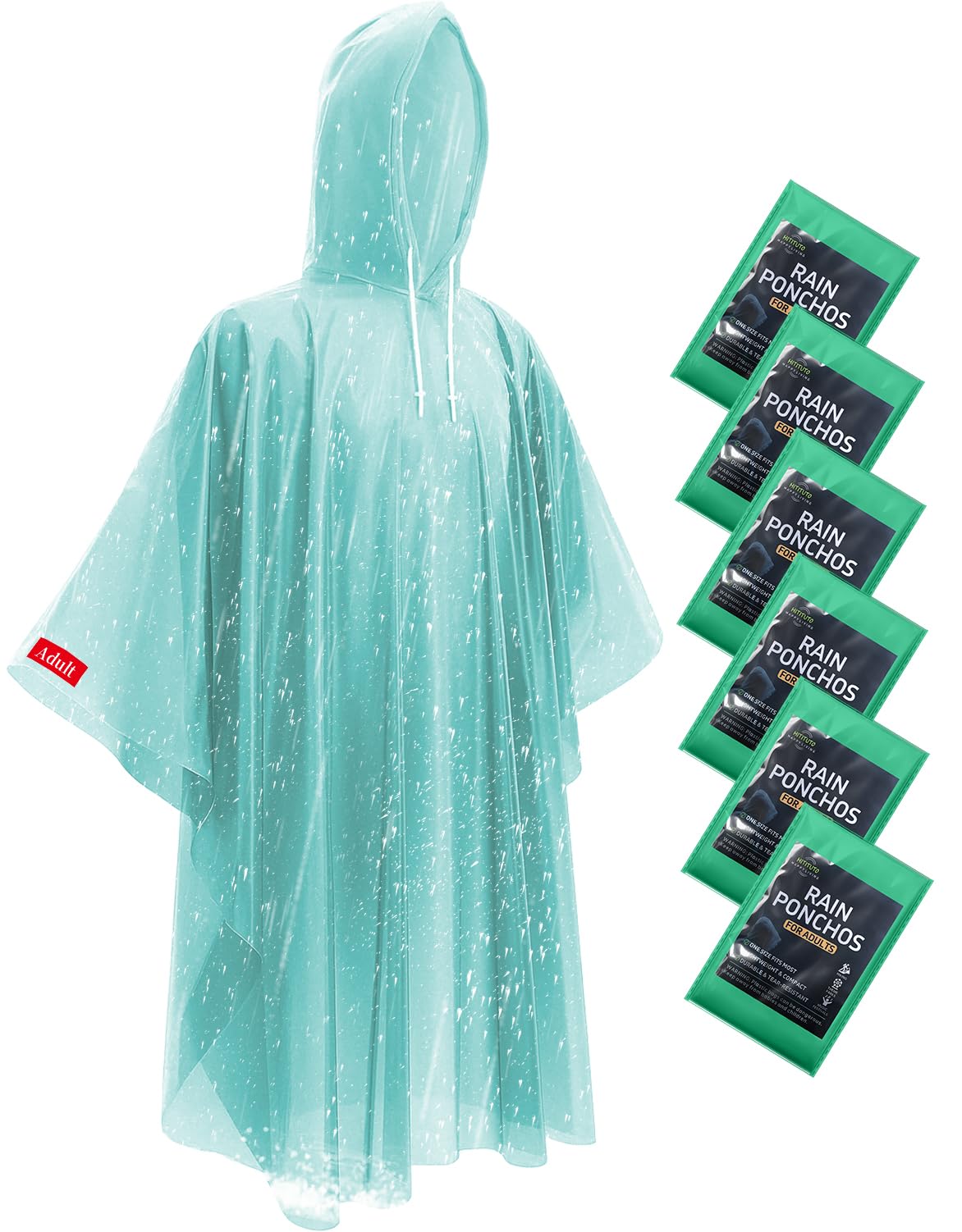 Hitituto Rain Ponchos for Adults - Extra Long Emergency Poncho with Hood, 6/12/24 Family Pack Raincoat, Home Survival Kits