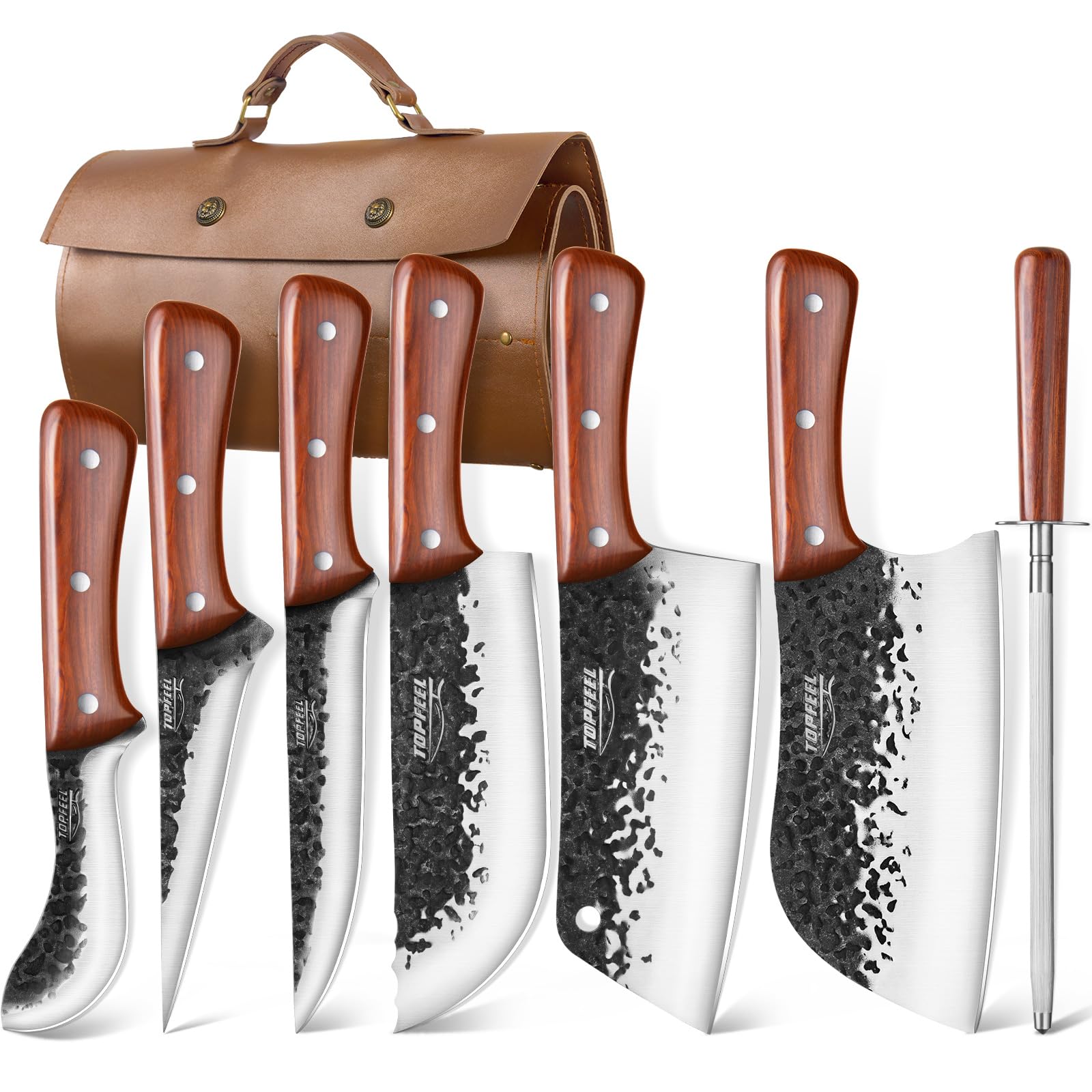3PCS Butcher Knife Set, Hand Forged Serbian Chef Knives & Meat Cleaver & Viking Knives, Meat Cutting Kitchen Knife Set for Home, Outdoor Cooking, Camping BBQ Gift Idea Men