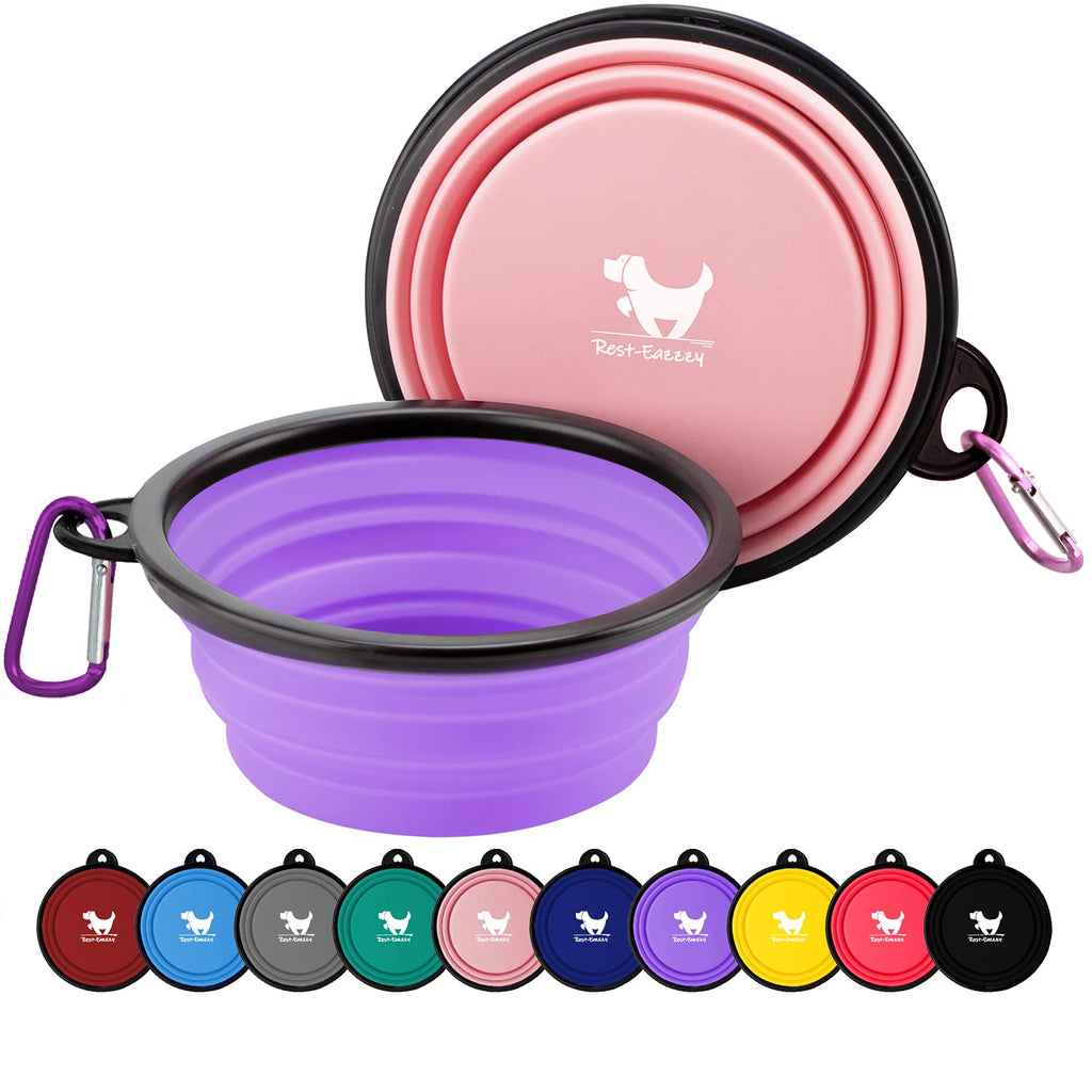 Collapsible Dog Bowls for Travel, 2-Pack Dog Portable Water Bowl for Dogs Cats Pet Foldable Feeding Watering Dish for Traveling Camping Walking with 2 Carabiners, BPA Free