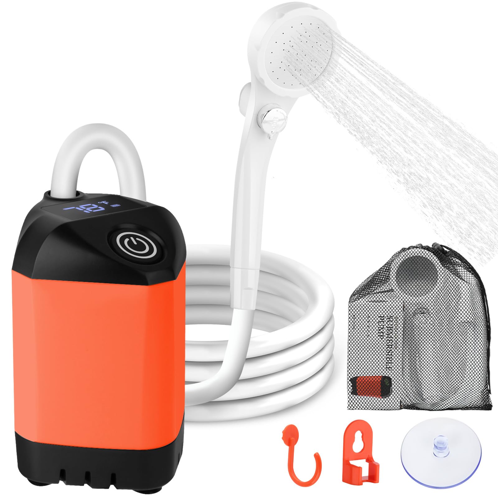 Portable Shower for Camping, 7800mAh Rechargeable Camping Shower with 3 Spray Modes, IPX7 Waterproof Portable Shower Pump for Outdoor, Hiking, Travel, Car, Pet-Long-Lasting Battery & Powerful Suction