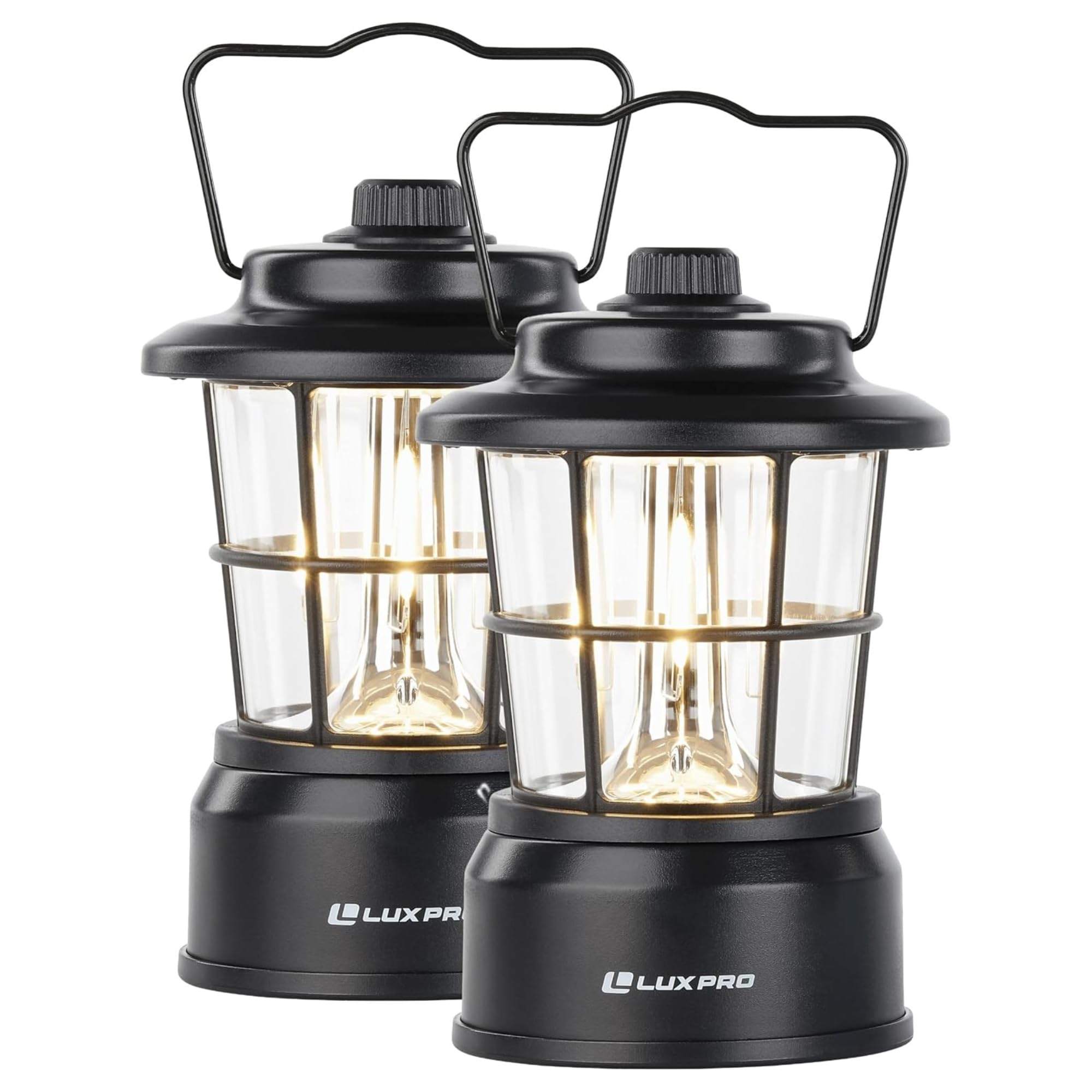LUXPRO Retro LED Lantern - Battery-Powered Emergency Lantern - Water Resistant - Bright LED Lamp for Indoor & Outdoor Use - Use for Tents, Hiking or Hurricane Prep (Blac, Pack of 1)