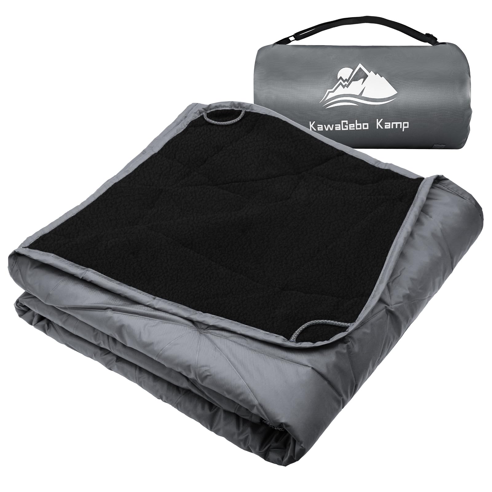 Outdoor Waterproof Blanket, Foldable Fleece Stadium Blanket for Outdoor Sports Event, Camping, Car, Pet, Picnics - Windproof, Wearable, Machine Washable 80" x 58" (Black Gray)