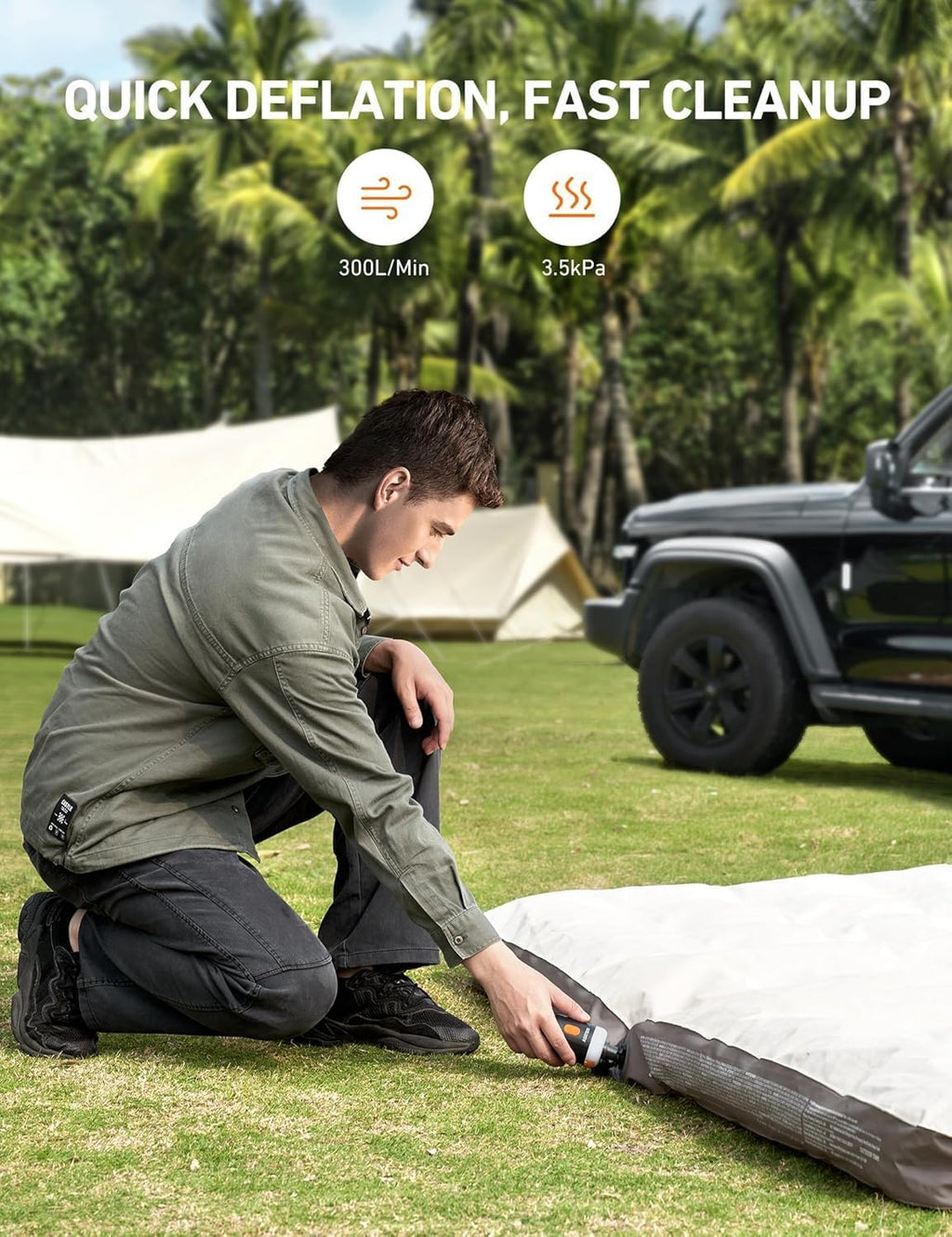 AstroAI Mini Air Pump for Inflatables with 3000mAh Battery Air Mattress Pump with Camping Lantern Electric Air Pump with 5 Nozzles Inflate & Deflate Air Mattress, Vacuum Storage Bags