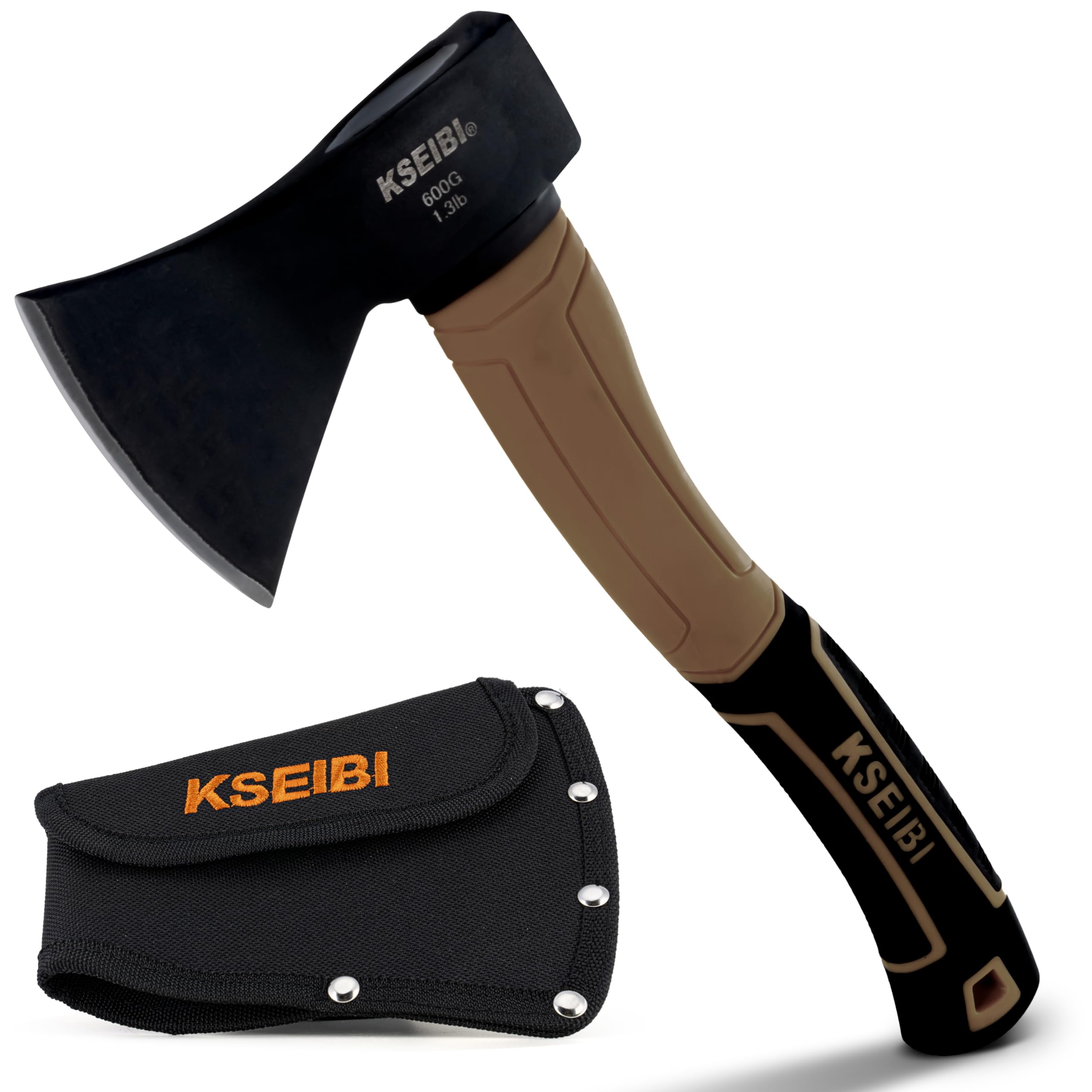 KSEIBI Wood Axe, Small Outdoor Camp Hatchet for Splitting and Kindling Wood, Forged Steel Blade with Anti-Slip and Shock Reduction Handle Great Throwing Axes and Hatchets (Modern)
