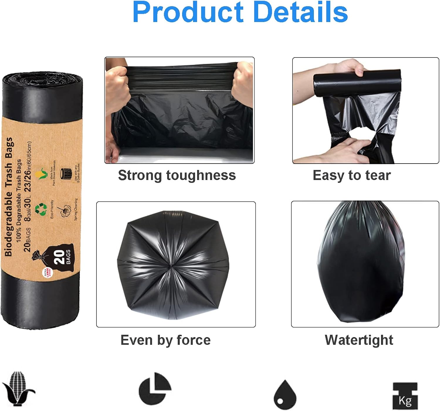 Compostable Camping Toilet Bags - 40 Count, 8 Gallon, 30 Liter, Portable Toilet Replacement Bags for Outdoors, Boating, Car Travel, Long Trips