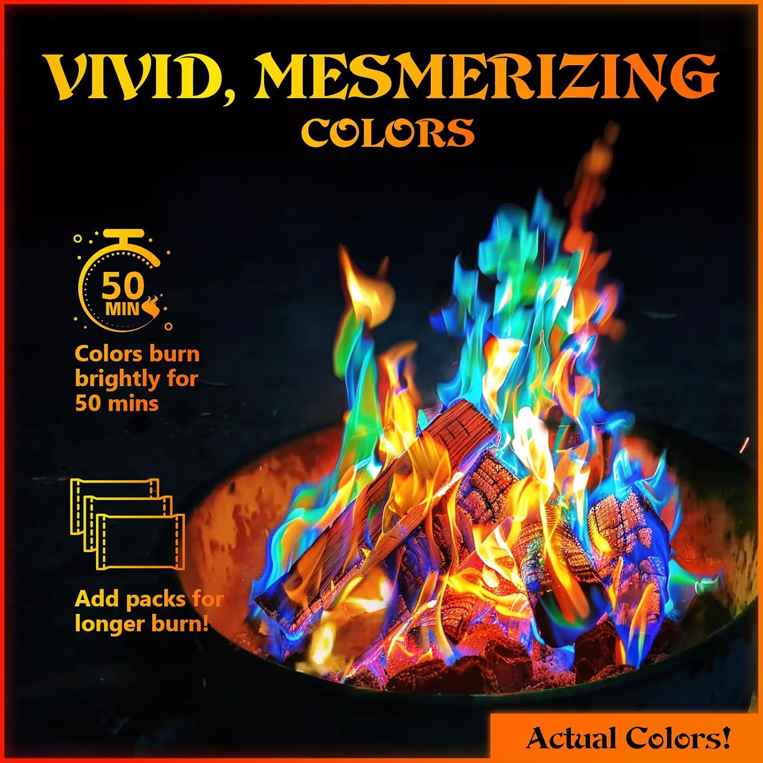 MEKER Fire Color Changing Packets - Fire Pit, Campfires, Outdoor Fireplaces, Bonfire - Fire Color - Perfect Fire Camping Accessories for Kids & Adults (12 Pack)