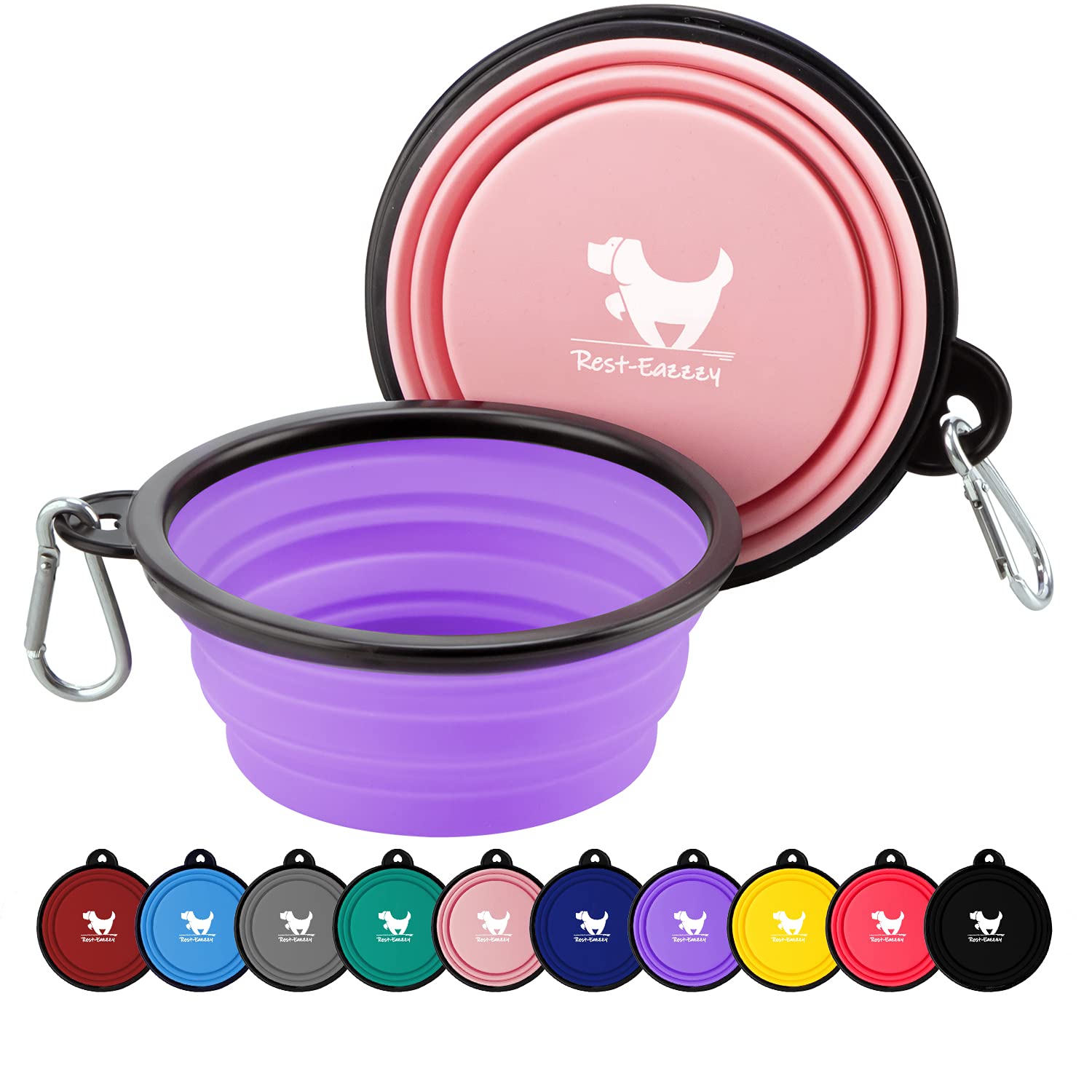 Collapsible Dog Bowls for Travel, 2-Pack Dog Portable Water Bowl for Dogs Cats Pet Foldable Feeding Watering Dish for Traveling Camping Walking with 2 Carabiners, BPA Free