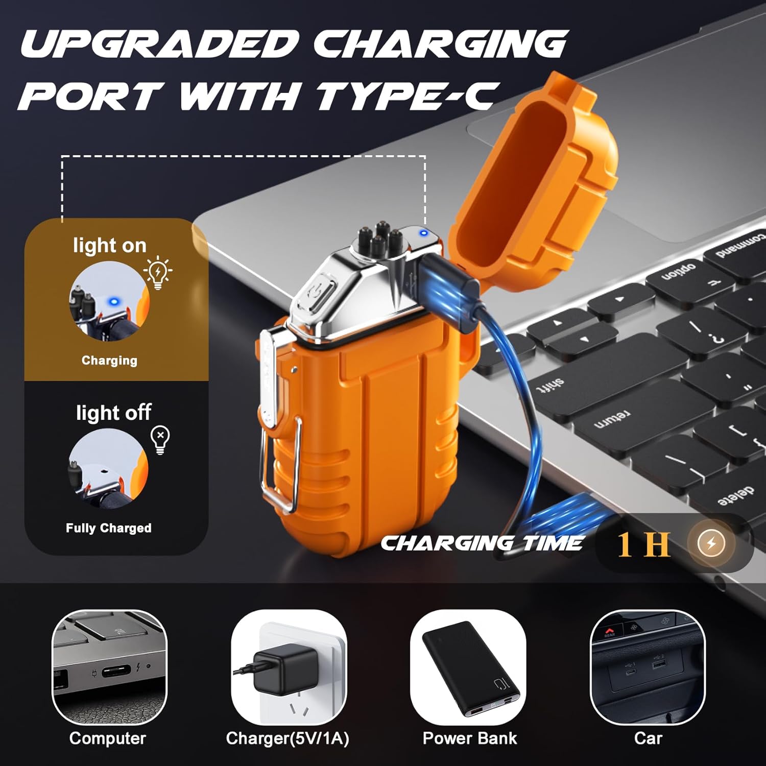 LcFun 2 Pack Waterproof Outdoor Lighter, Windproof Torch Lighters Butane Refillable, Electric Dual Arc Plasma Lighter USB Rechargeable, Tactical Survival Gear Gadgets for Men for Camping, Hiking